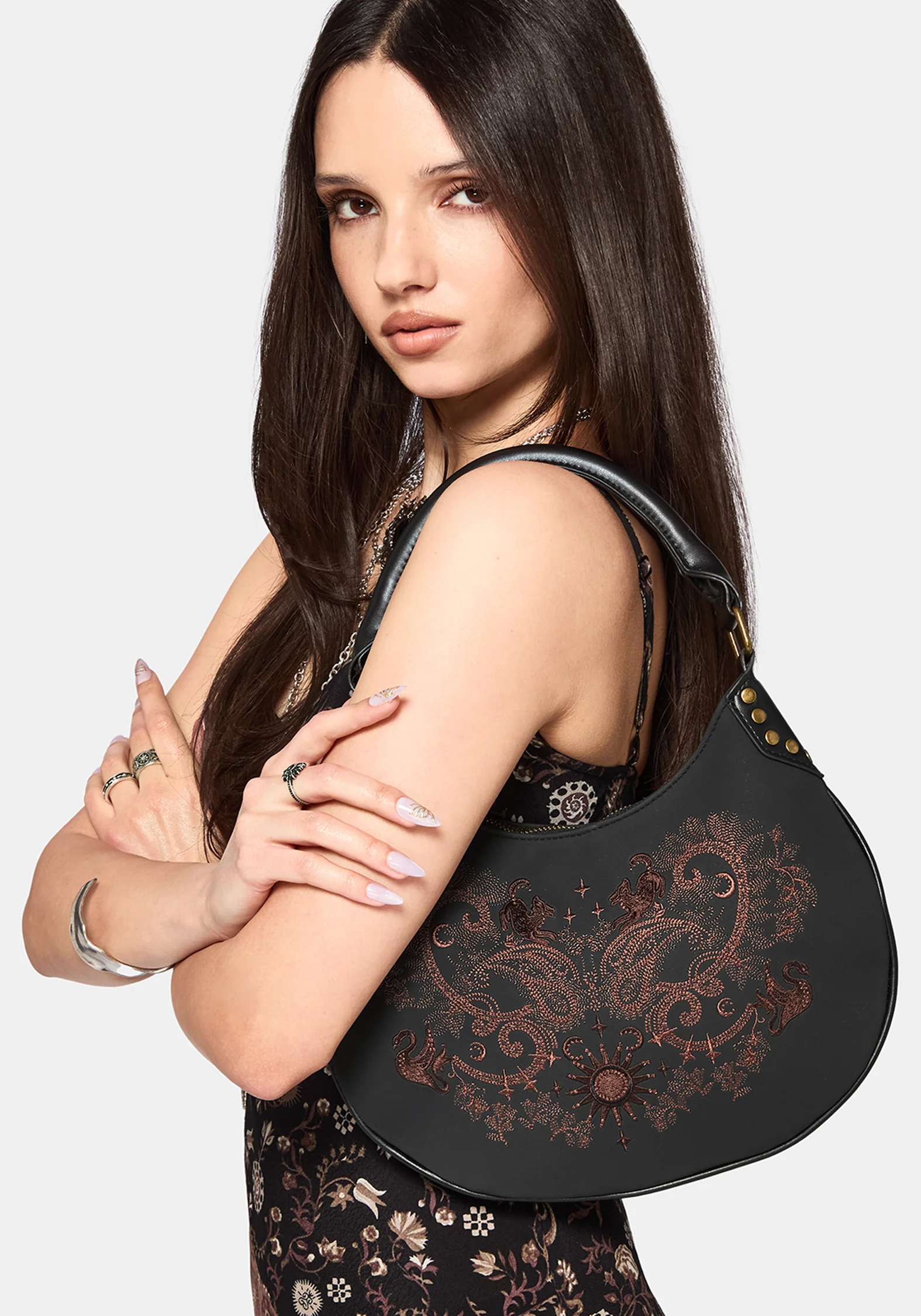 Shade Embroidered Crescent Shoulder Bag - Image 2