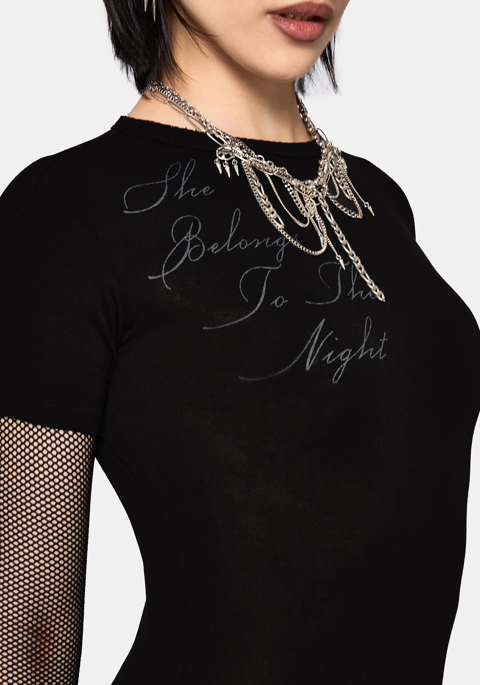 Shae Fishnet Long Sleeve Mini Dress - Image 2