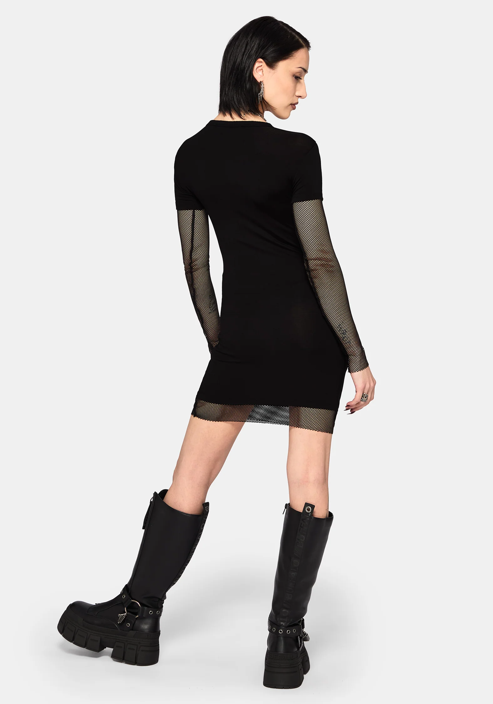Shae Fishnet Long Sleeve Mini Dress - Image 3