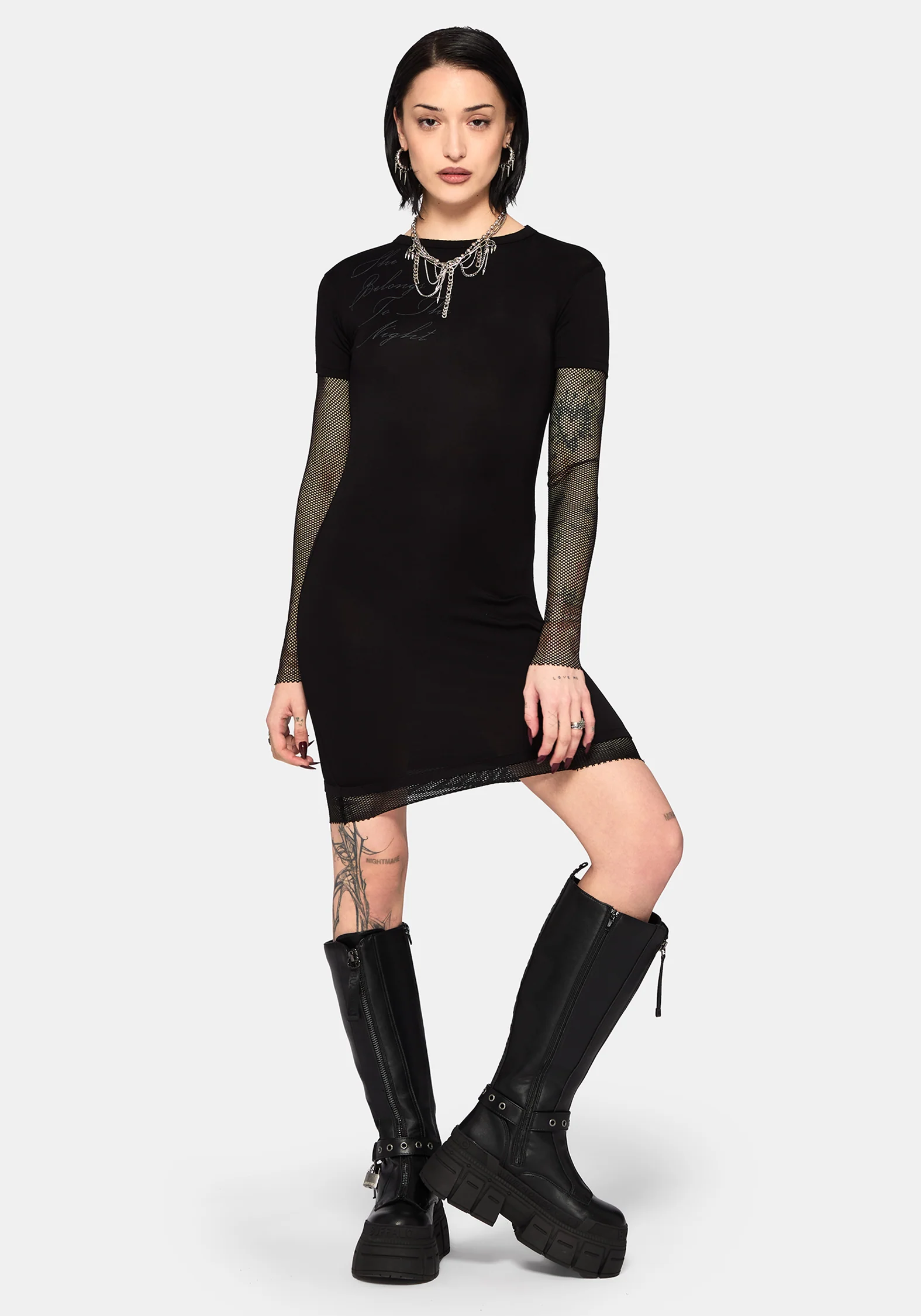 Shae Fishnet Long Sleeve Mini Dress - Image 4
