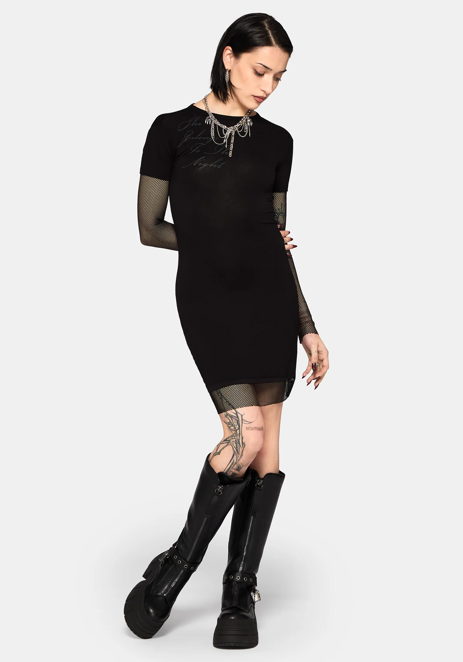 Shae Fishnet Long Sleeve Mini Dress - Image 6