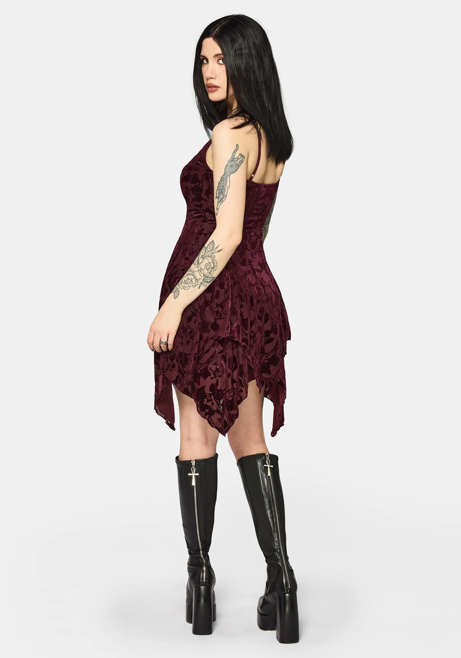 Sienna Devore Hanky Hem Cami Mini Dress - Burgundy - Image 3