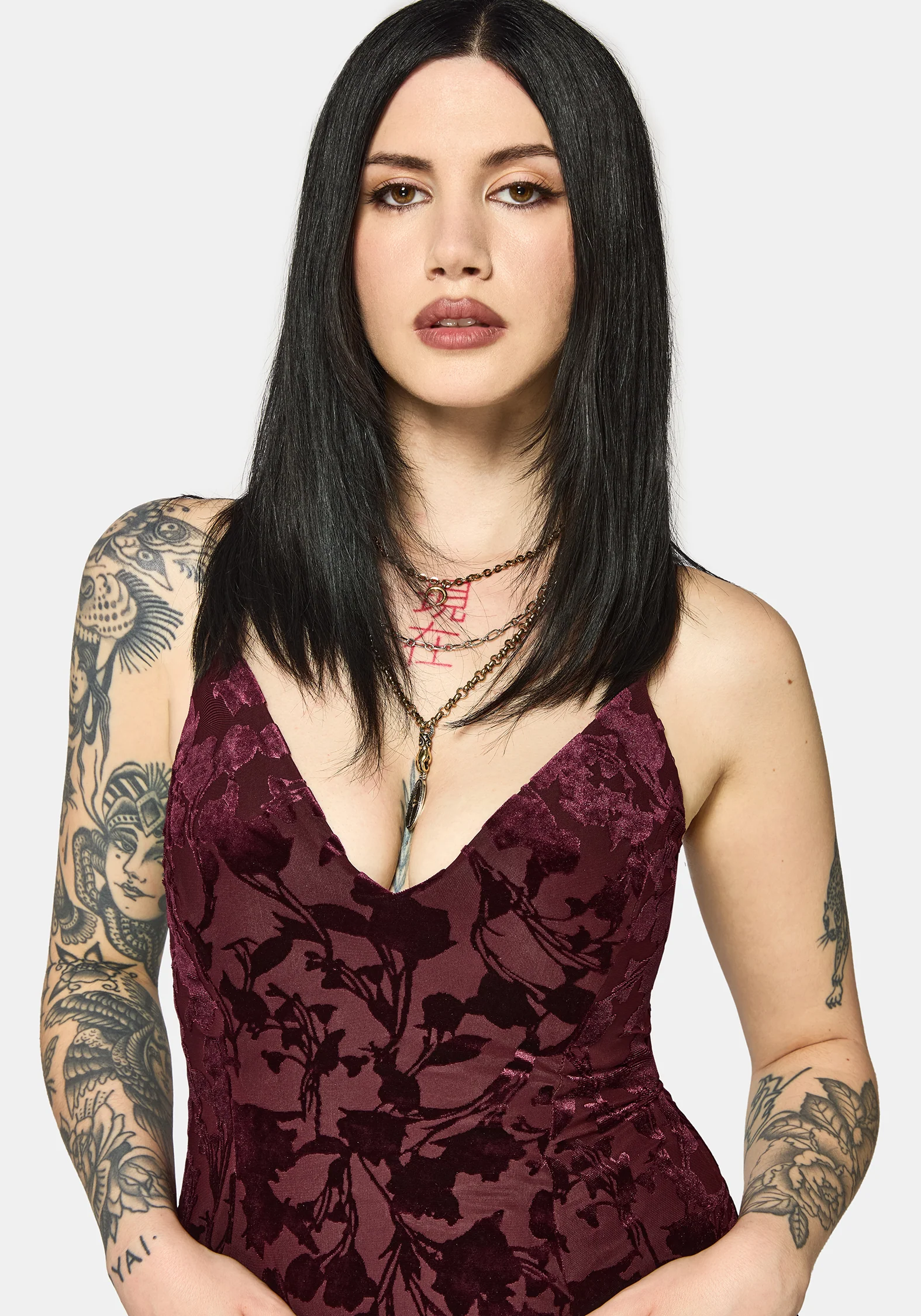 Sienna Devore Hanky Hem Cami Mini Dress - Burgundy - Image 5