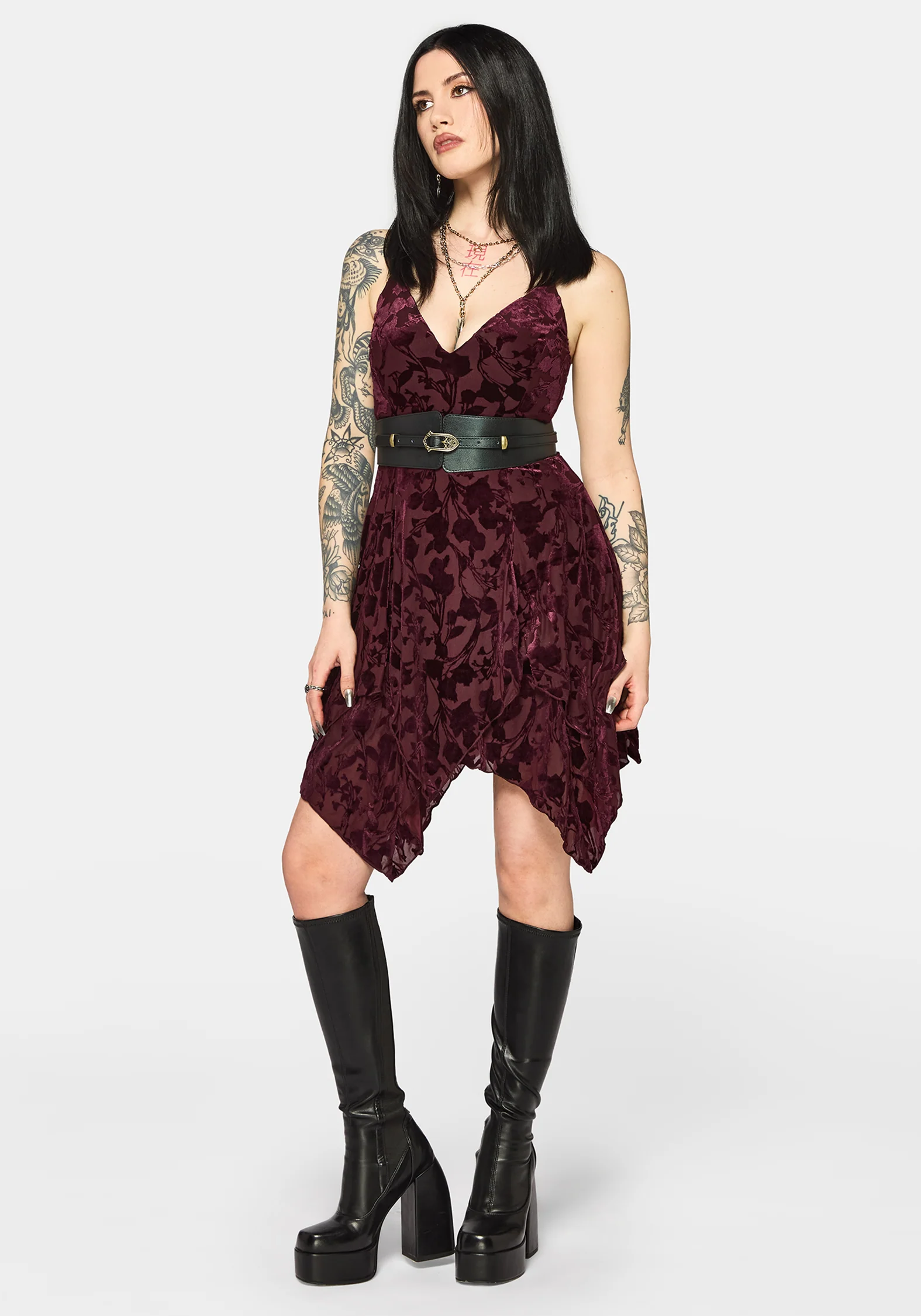 Sienna Devore Hanky Hem Cami Mini Dress - Burgundy - Image 6