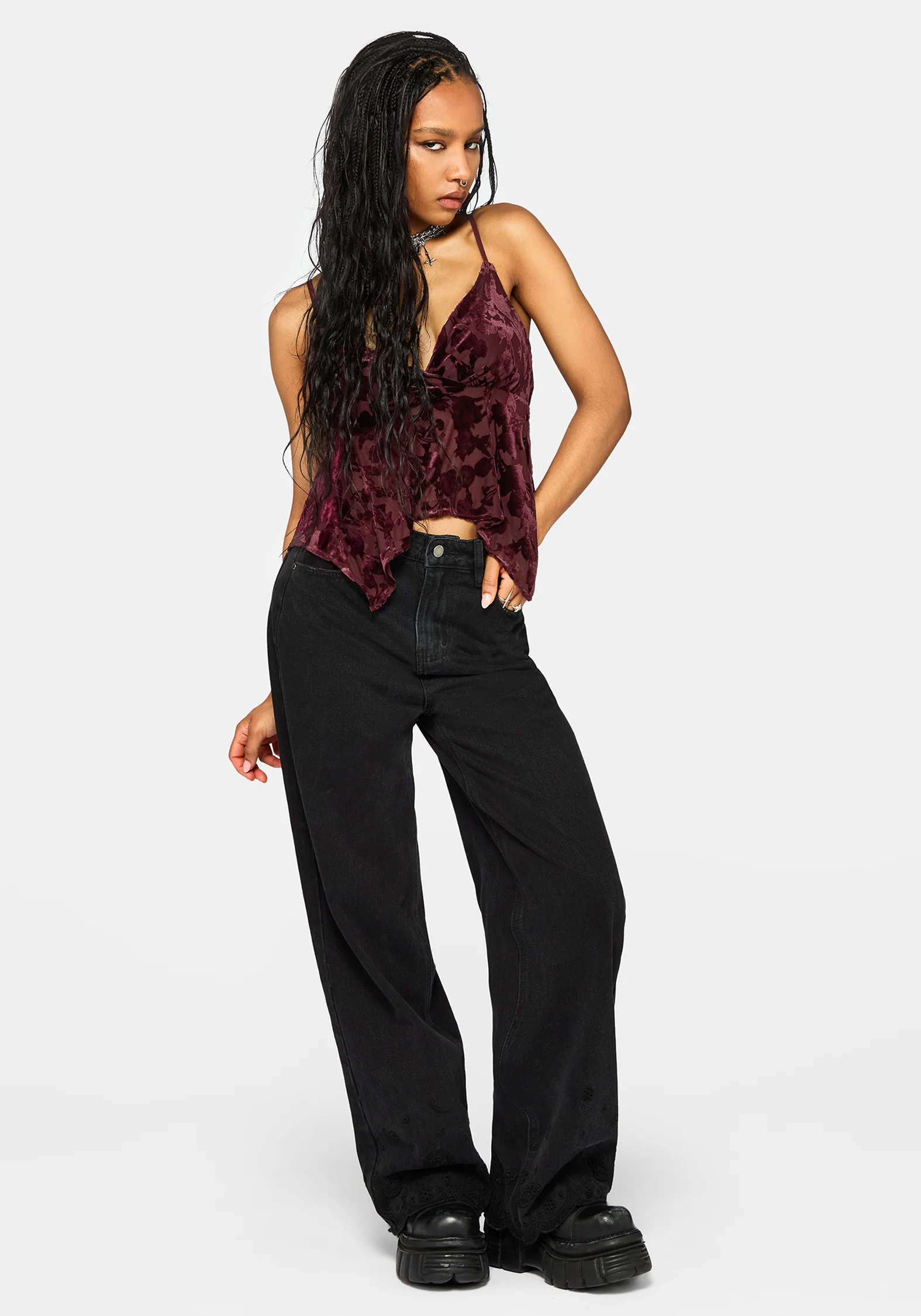 Sienna Hanky Hem Cami Top - Burgundy - Image 3