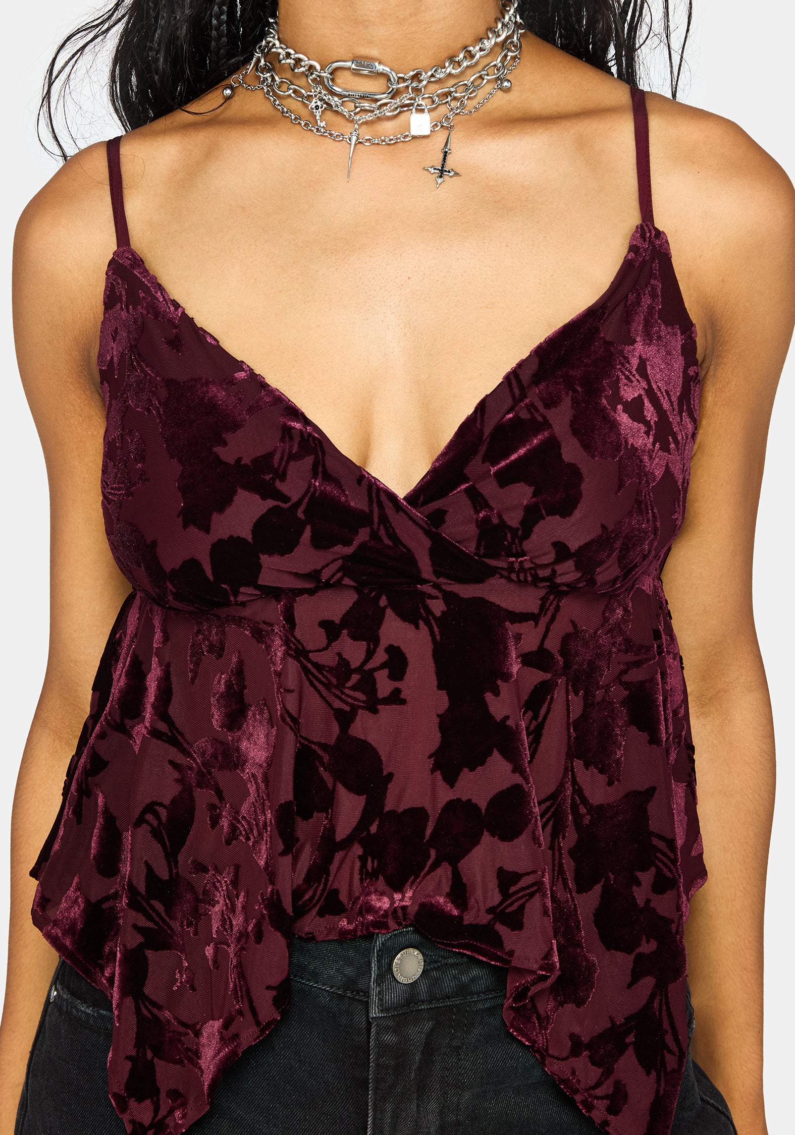 Sienna Hanky Hem Cami Top - Burgundy - Image 5