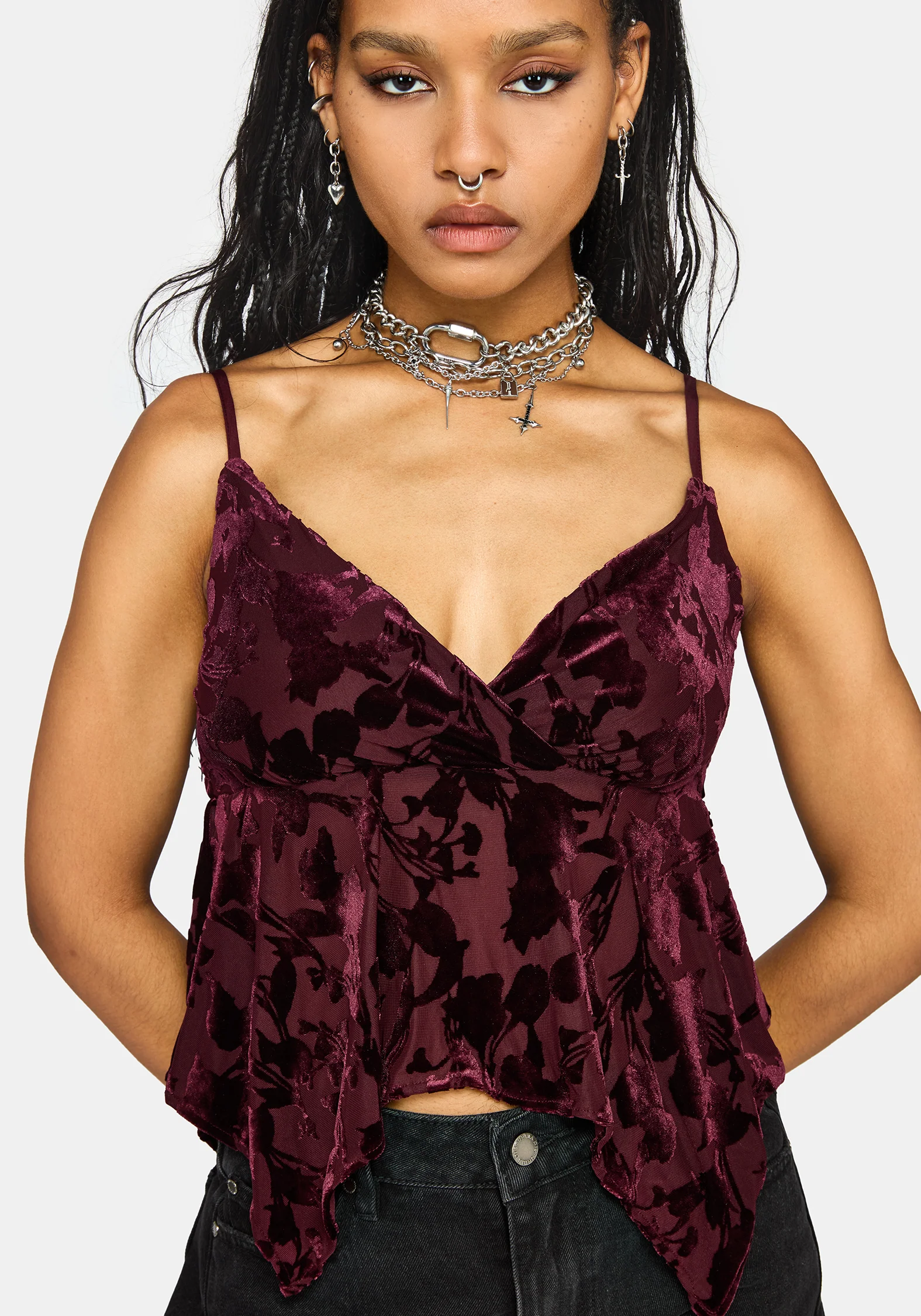 Sienna Hanky Hem Cami Top - Burgundy - Image 6