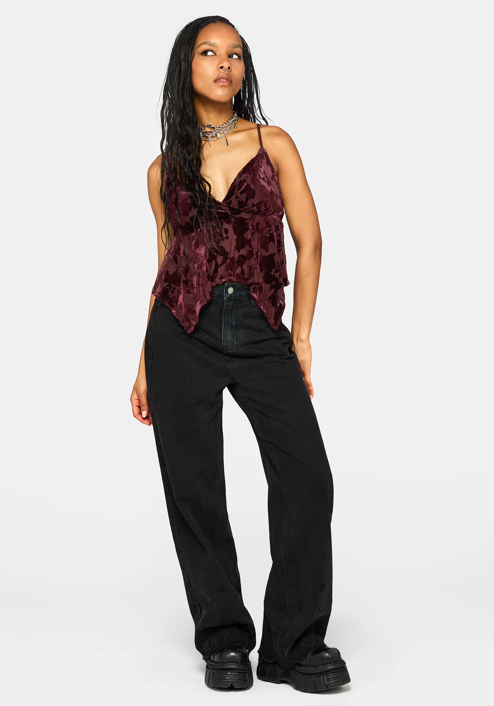 Sienna Hanky Hem Cami Top - Burgundy - Image 7