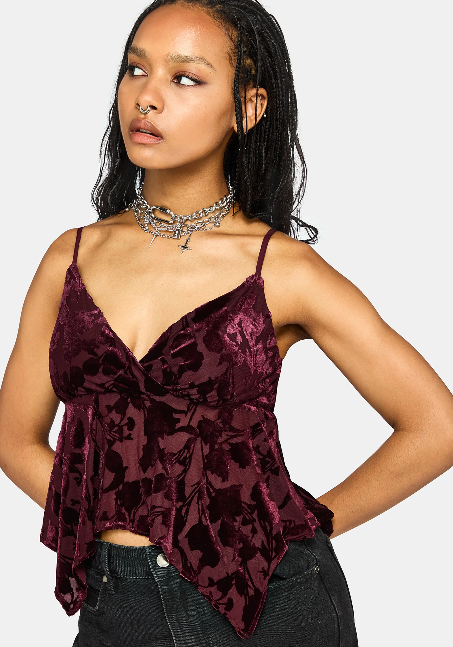 Sienna Hanky Hem Cami Top - Burgundy - Image 8