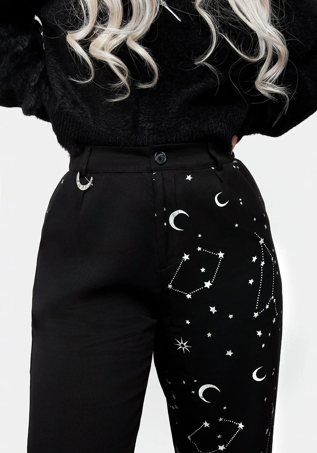 Silber Celestial Druck Gespleißt Schmal Zulaufend Hosen - Image 4