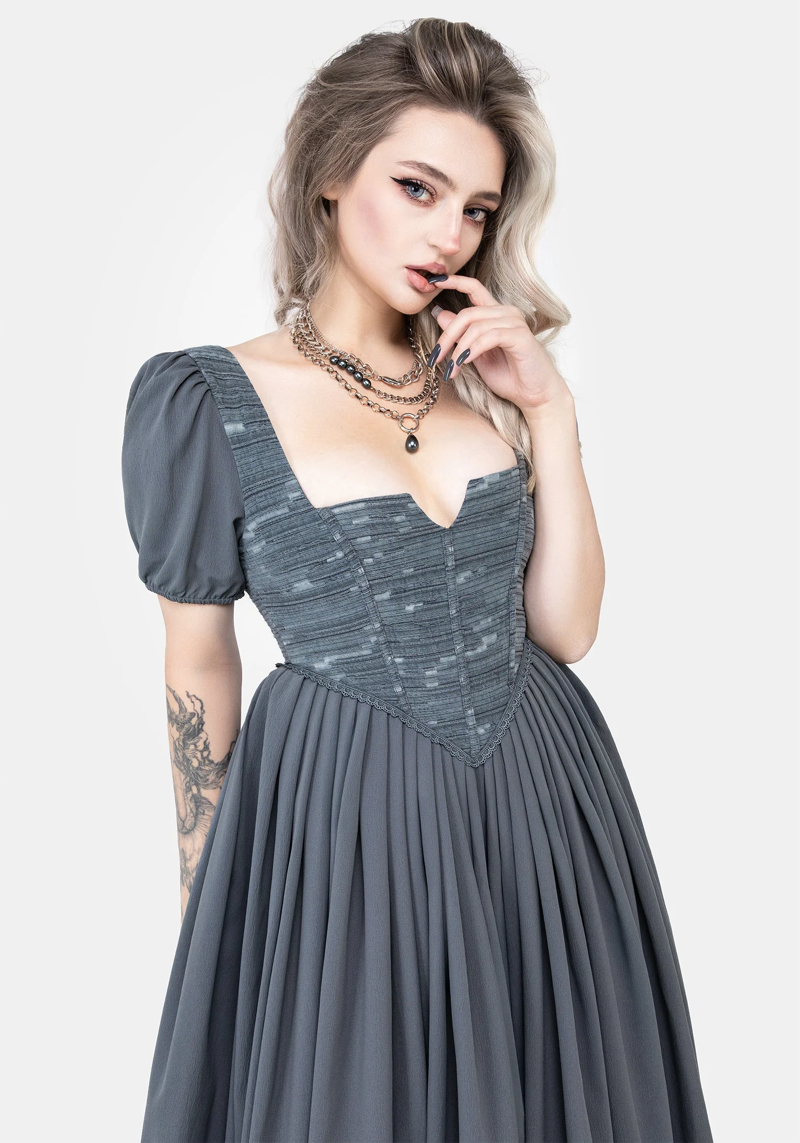 Slain Puffärmel Ärmel Korsett Midi Kleid - Image 4