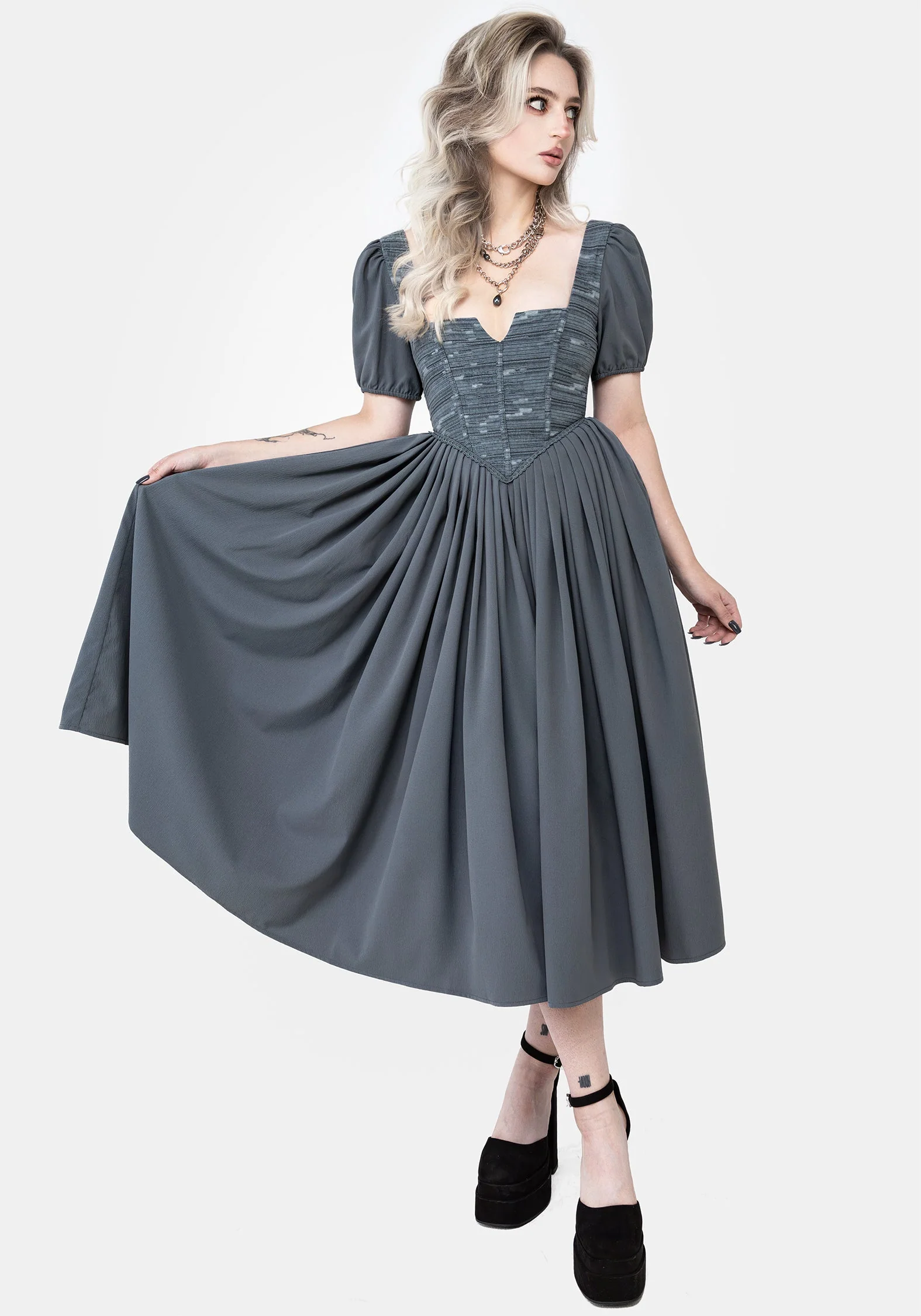 Slain Puffärmel Ärmel Korsett Midi Kleid - Image 5