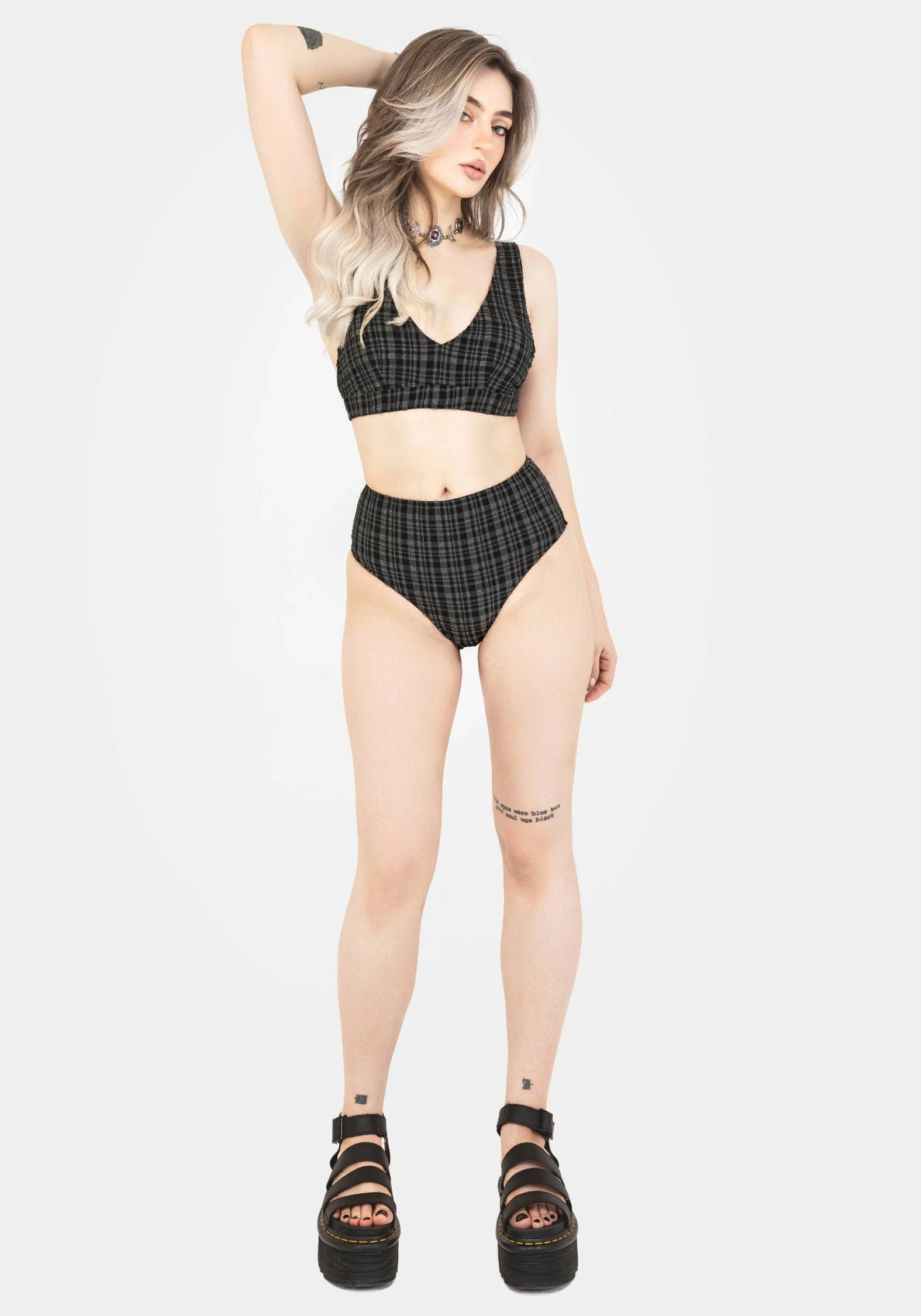 Slate Strukturiert Prüfen Hoch Taille Schwimmen Unterteile - Image 7