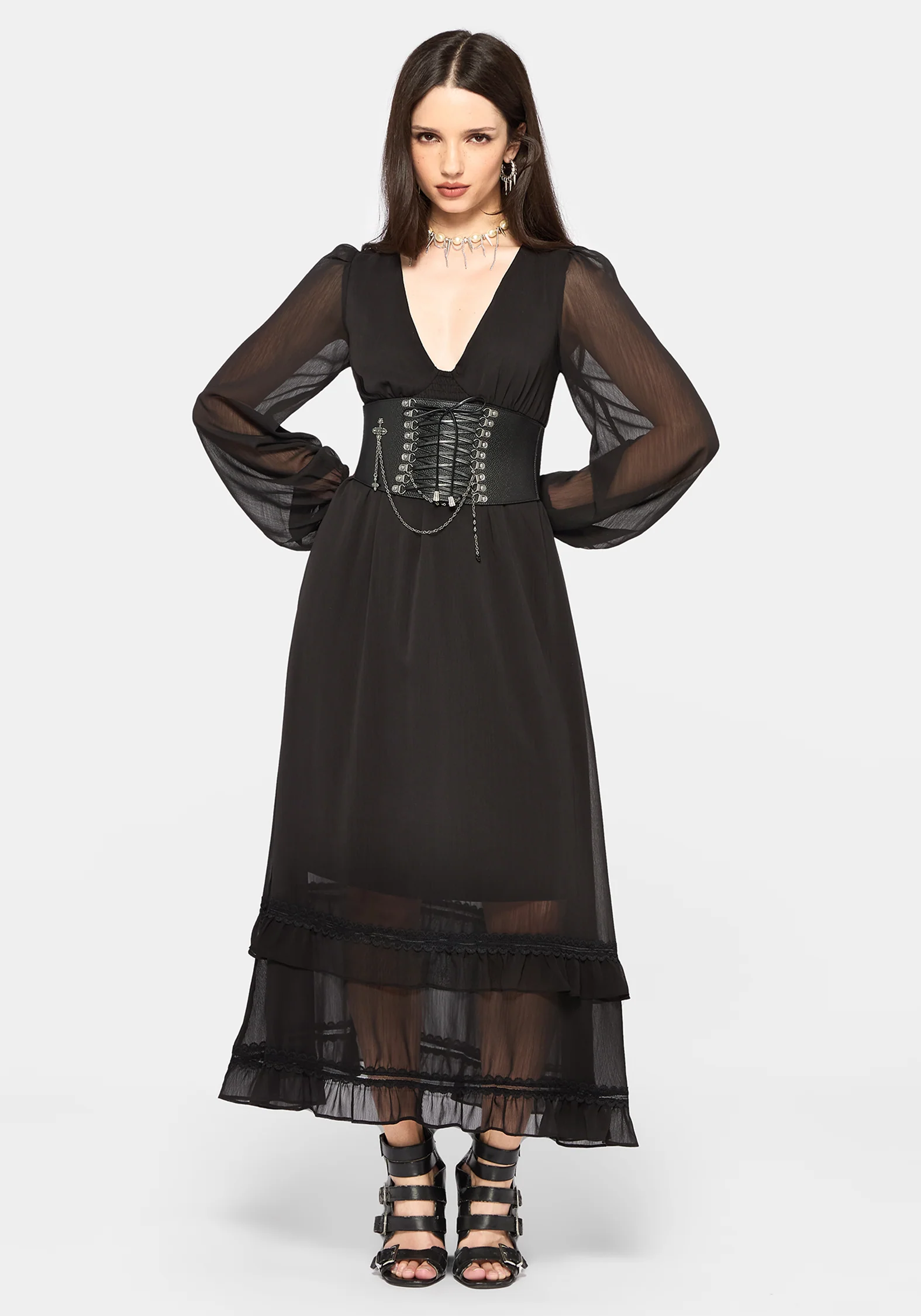 Sly Tiered Lace Trim Midaxi Dress