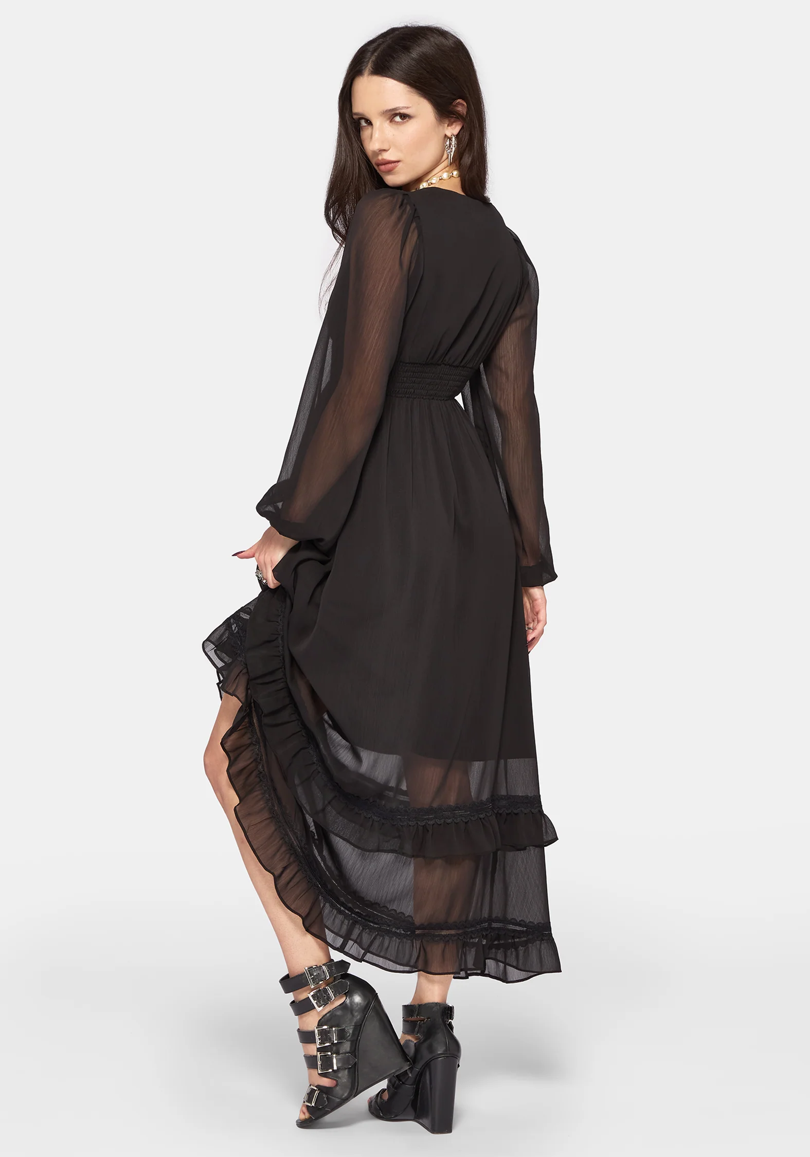 Sly Tiered Lace Trim Midaxi Dress - Image 3