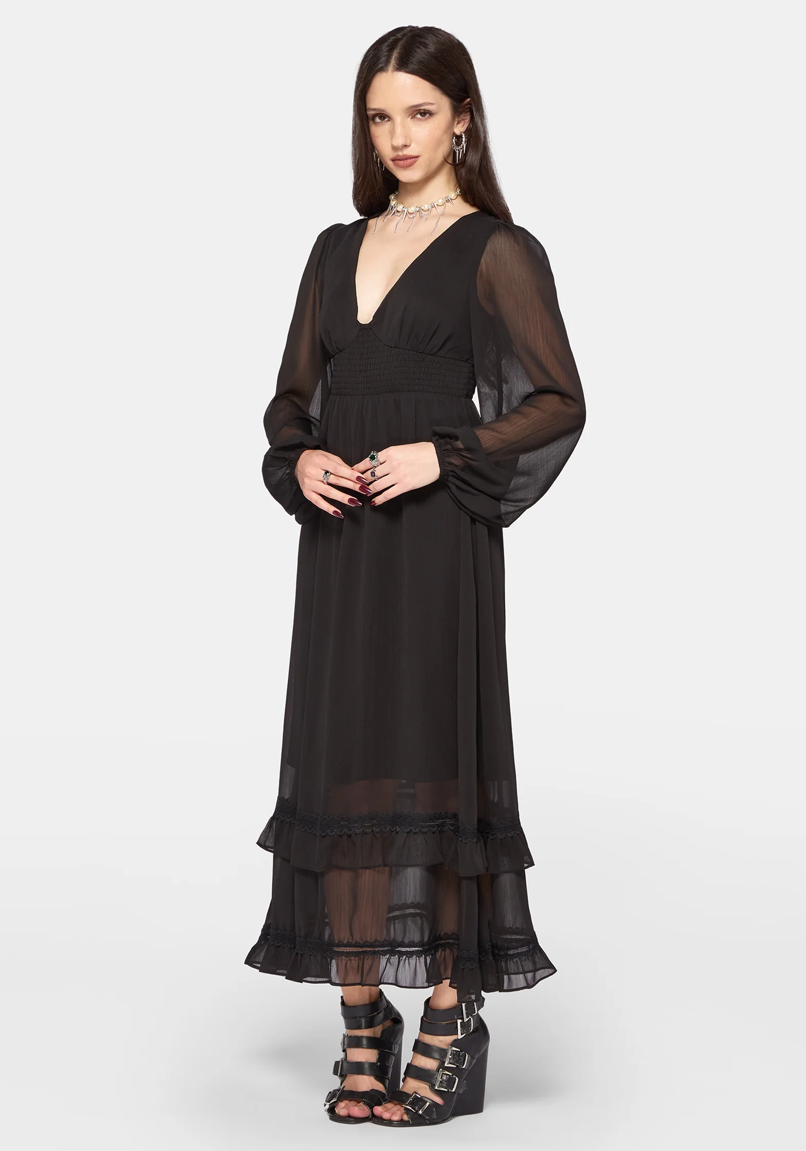 Sly Tiered Lace Trim Midaxi Dress - Image 4
