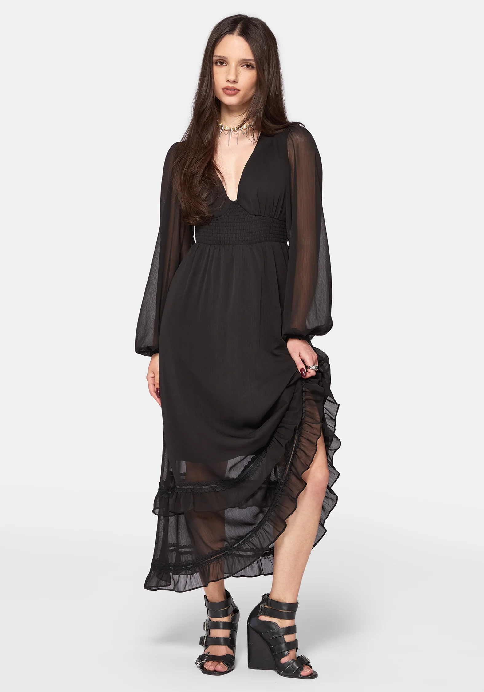 Sly Tiered Lace Trim Midaxi Dress - Image 6
