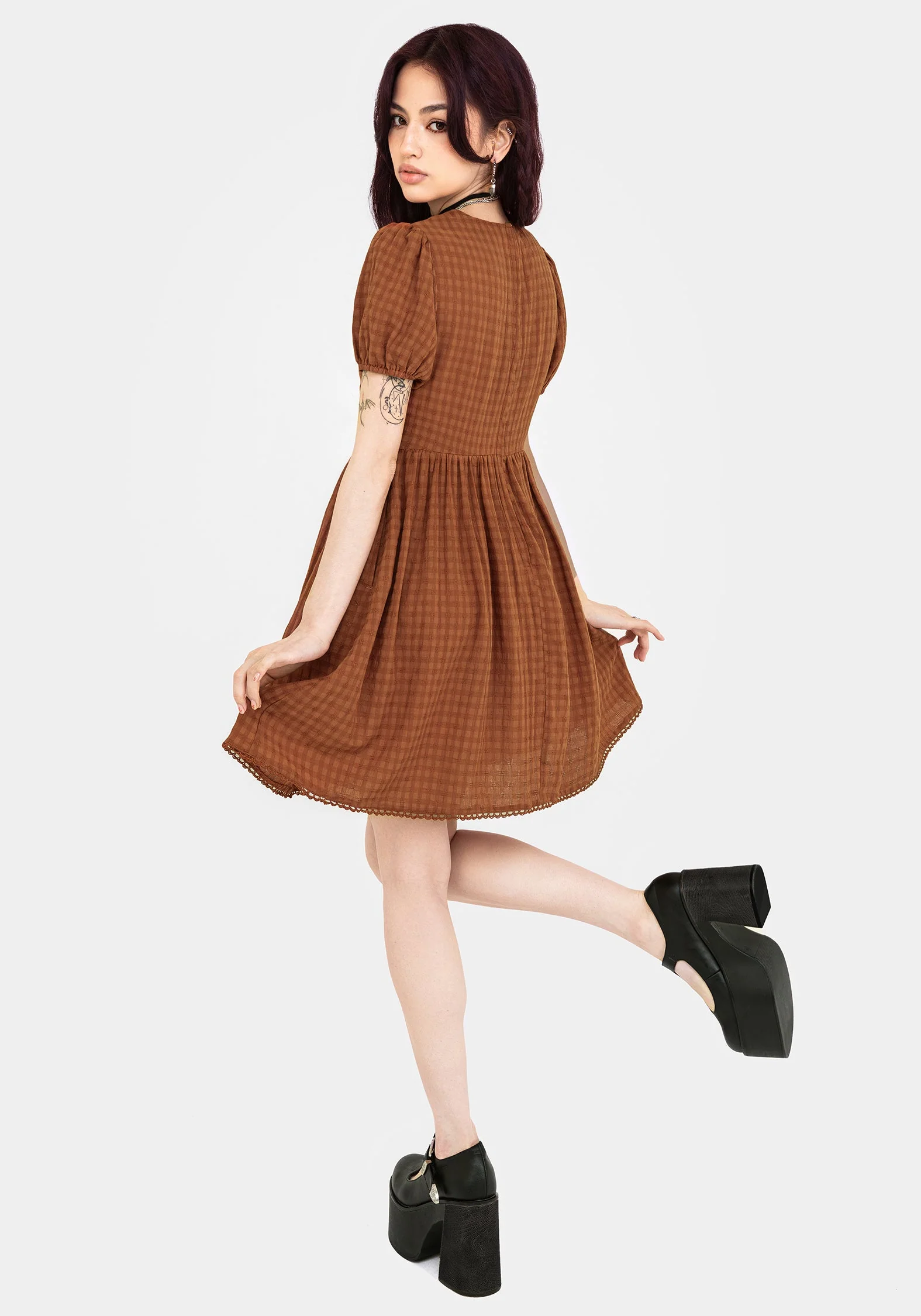Soleil Cotton-Blend Prüfen Mini Kleid - Image 3