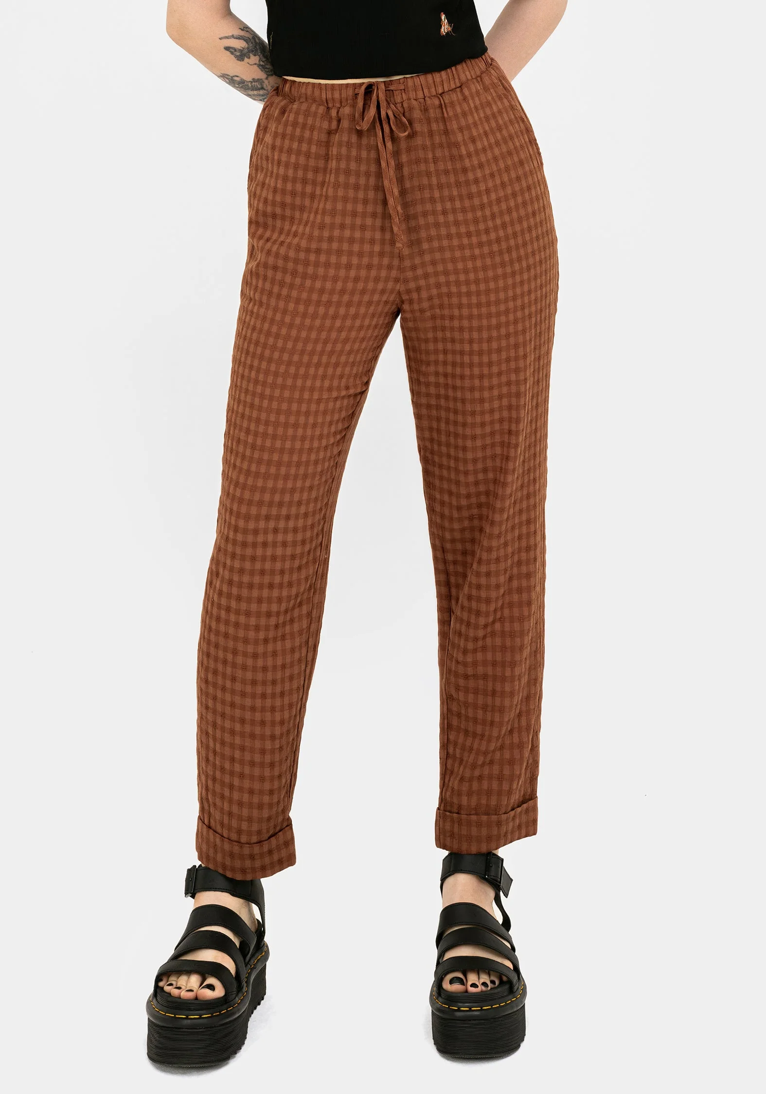 Soleil Cotton-Blend Prüfen Schmal Zulaufend Hose - Image 4