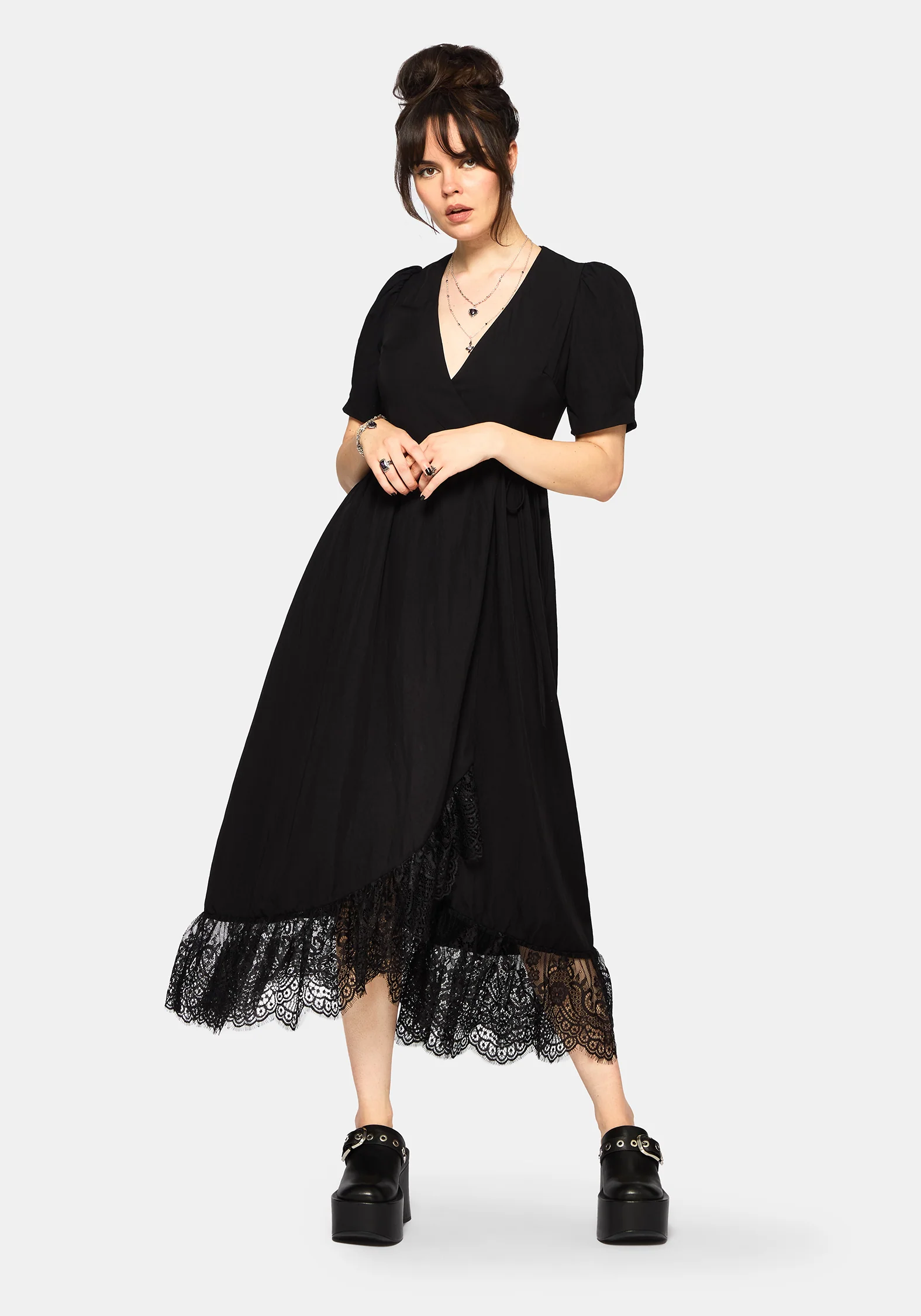 Sorelle Spitze Saum Wickel Midaxi Kleid - Image 5