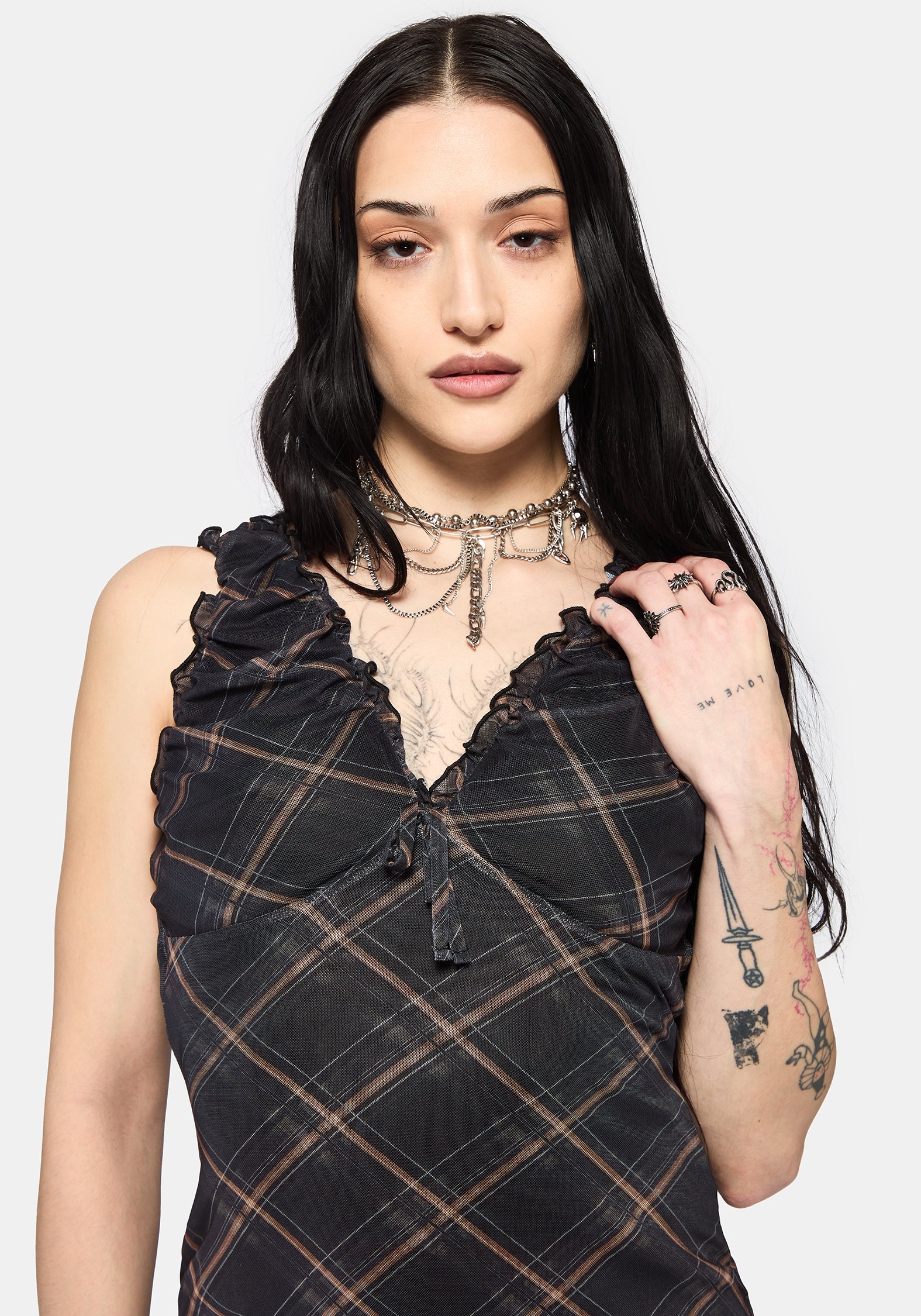 Sorrowelle Checked Mesh Midi Kleid - Image 2