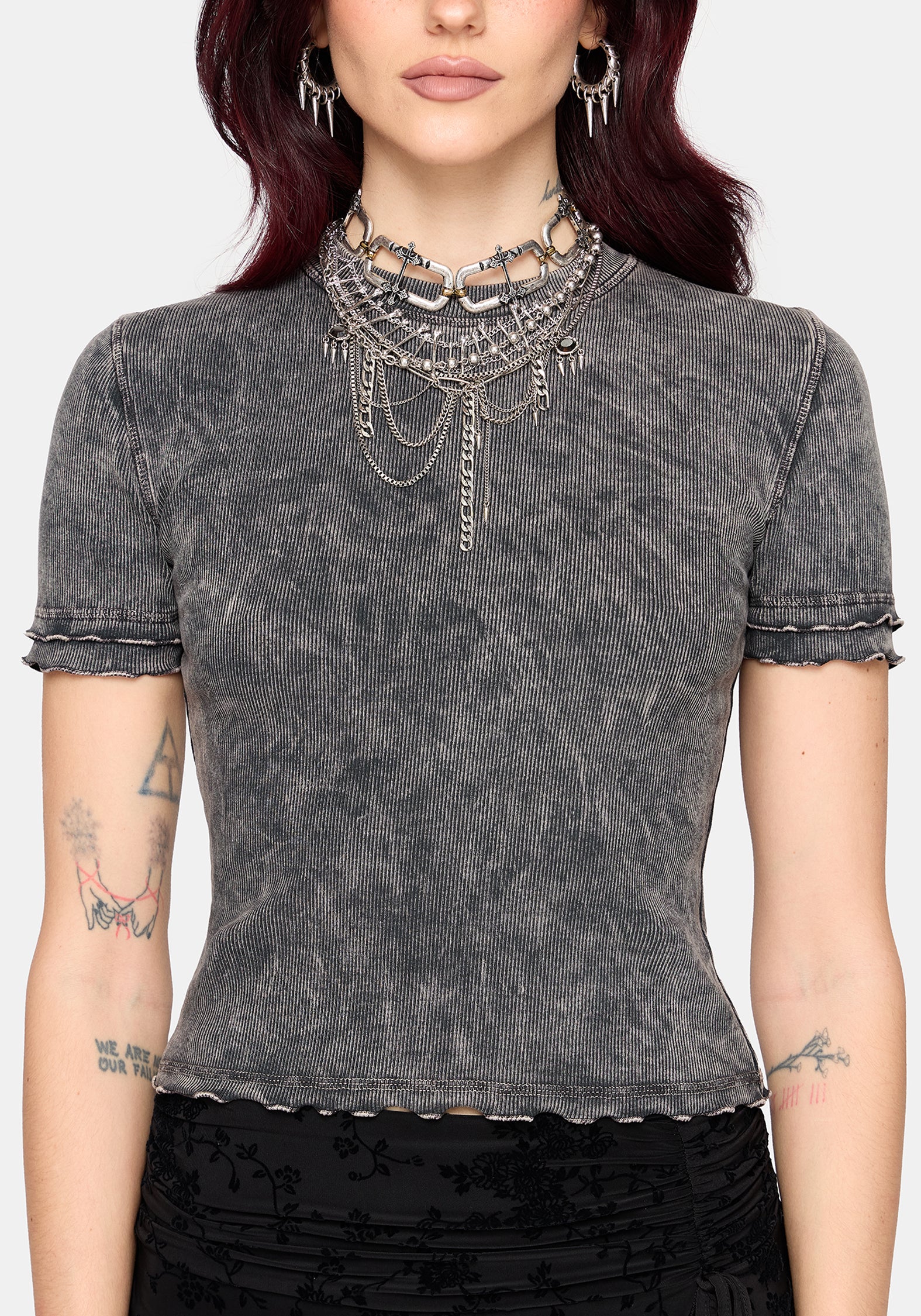 Stori Ribbed Short Sleeve T-Shirt - Black - Image 2