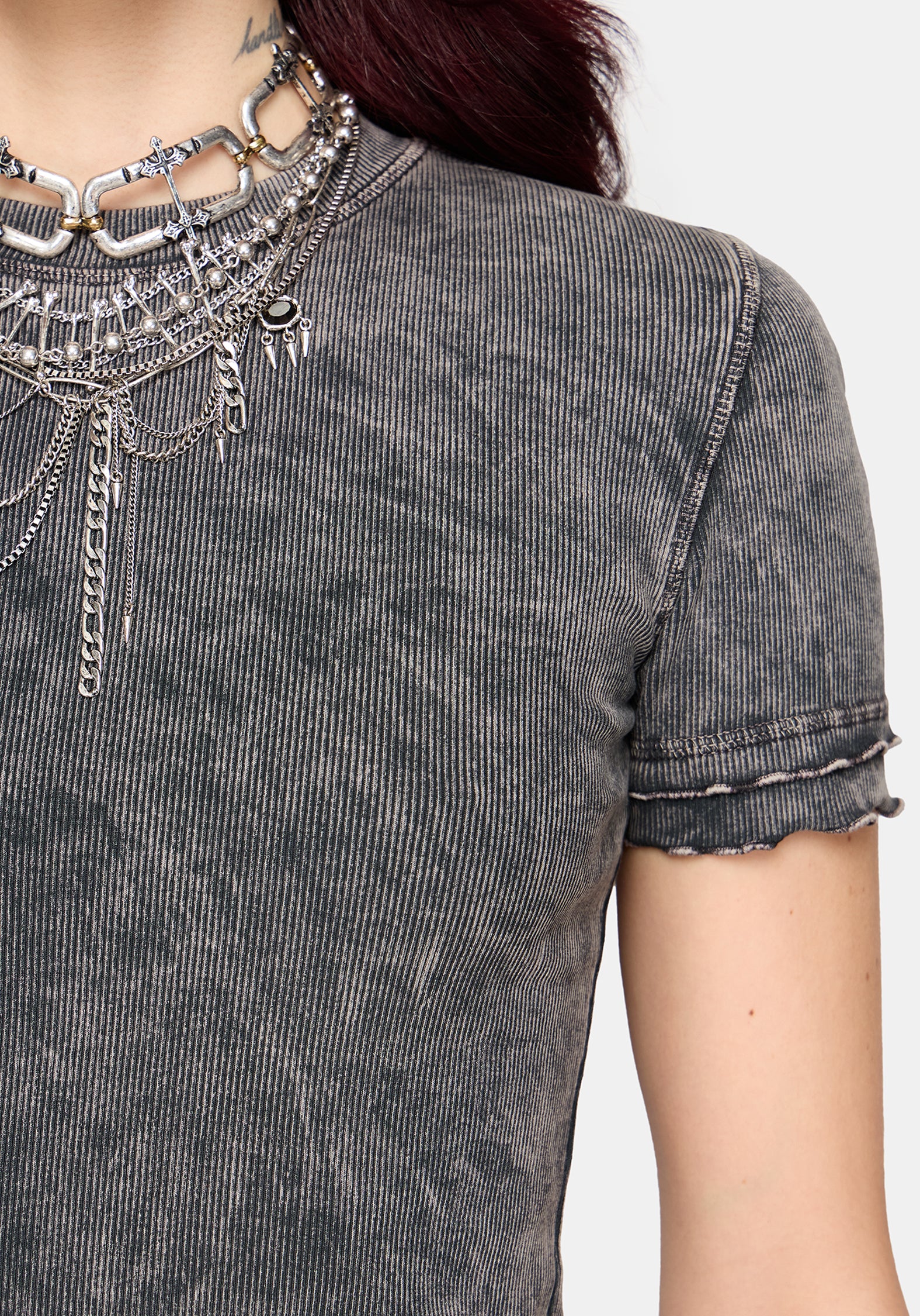 Stori Ribbed Short Sleeve T-Shirt - Black - Image 3