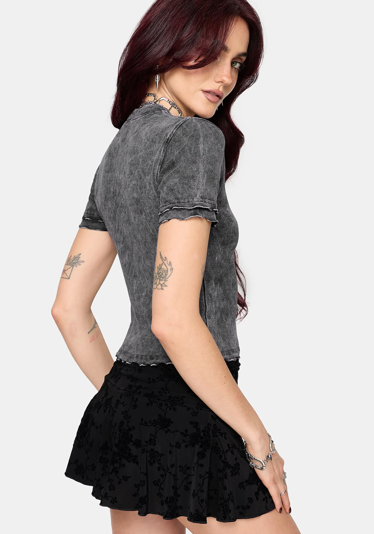 Stori Ribbed Short Sleeve T-Shirt - Black - Image 4