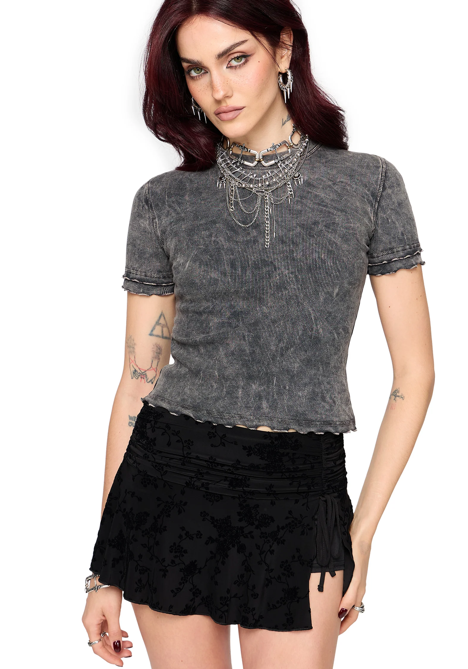 Stori Ribbed Short Sleeve T-Shirt - Black - Image 5