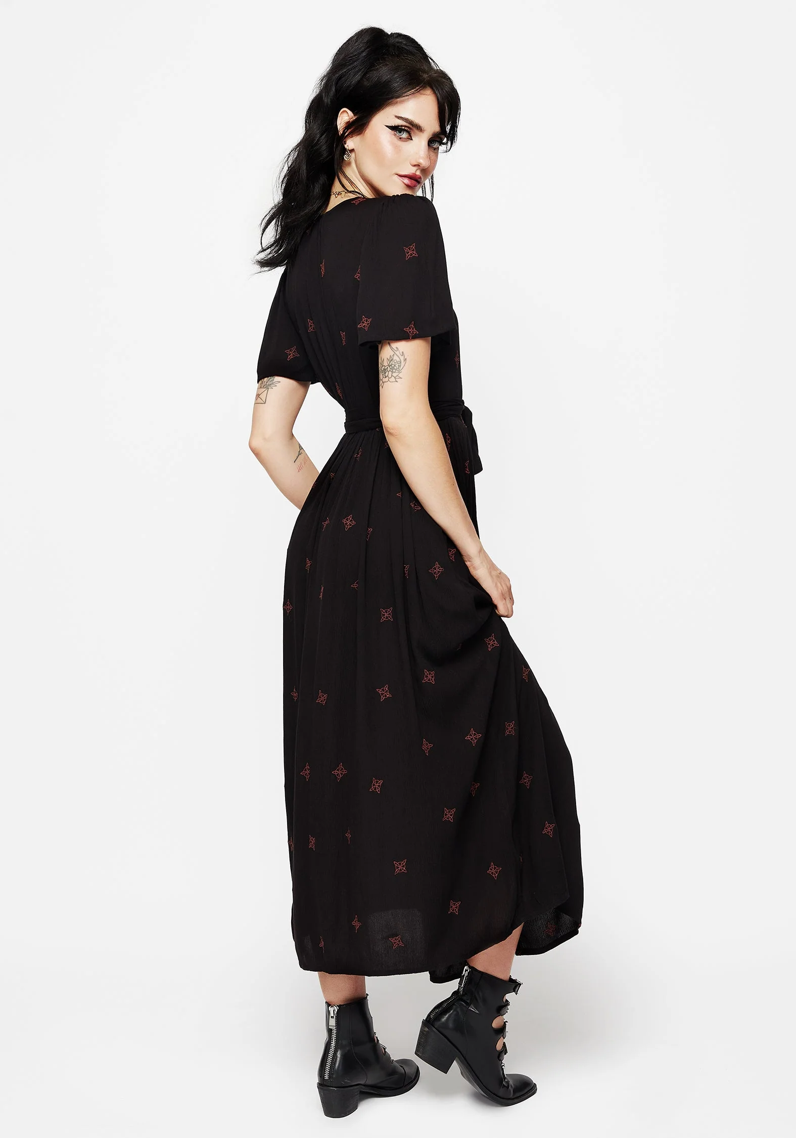 Sublime Witches Knot Bestickt Knopf Hoch Midi Kleid - Image 3
