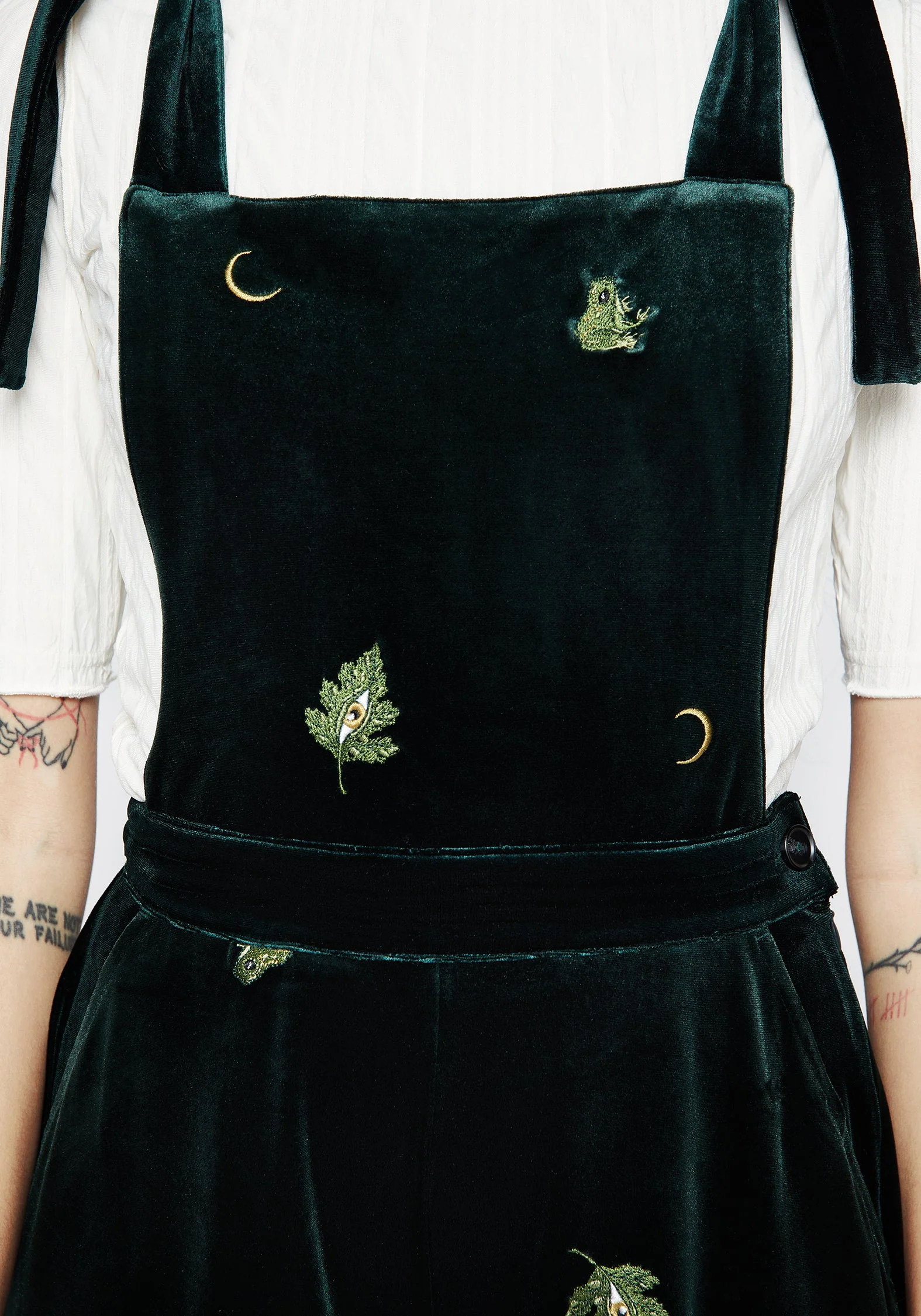 Swamplife Frosch Bestickt Velours Weit Bein Latzhose - Image 2