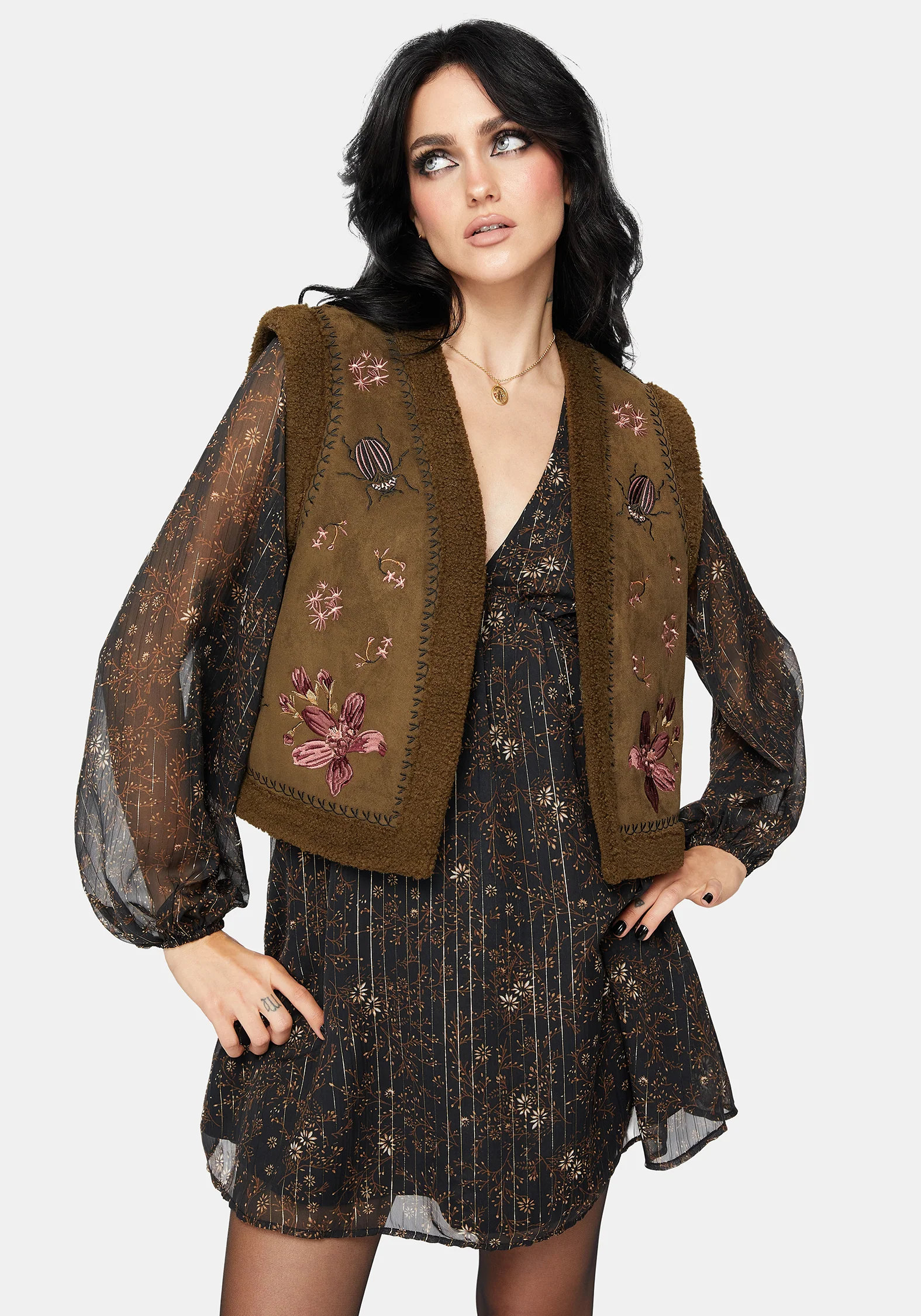 Sylvara Borg Bestickt Käfer Gilet - Image 9