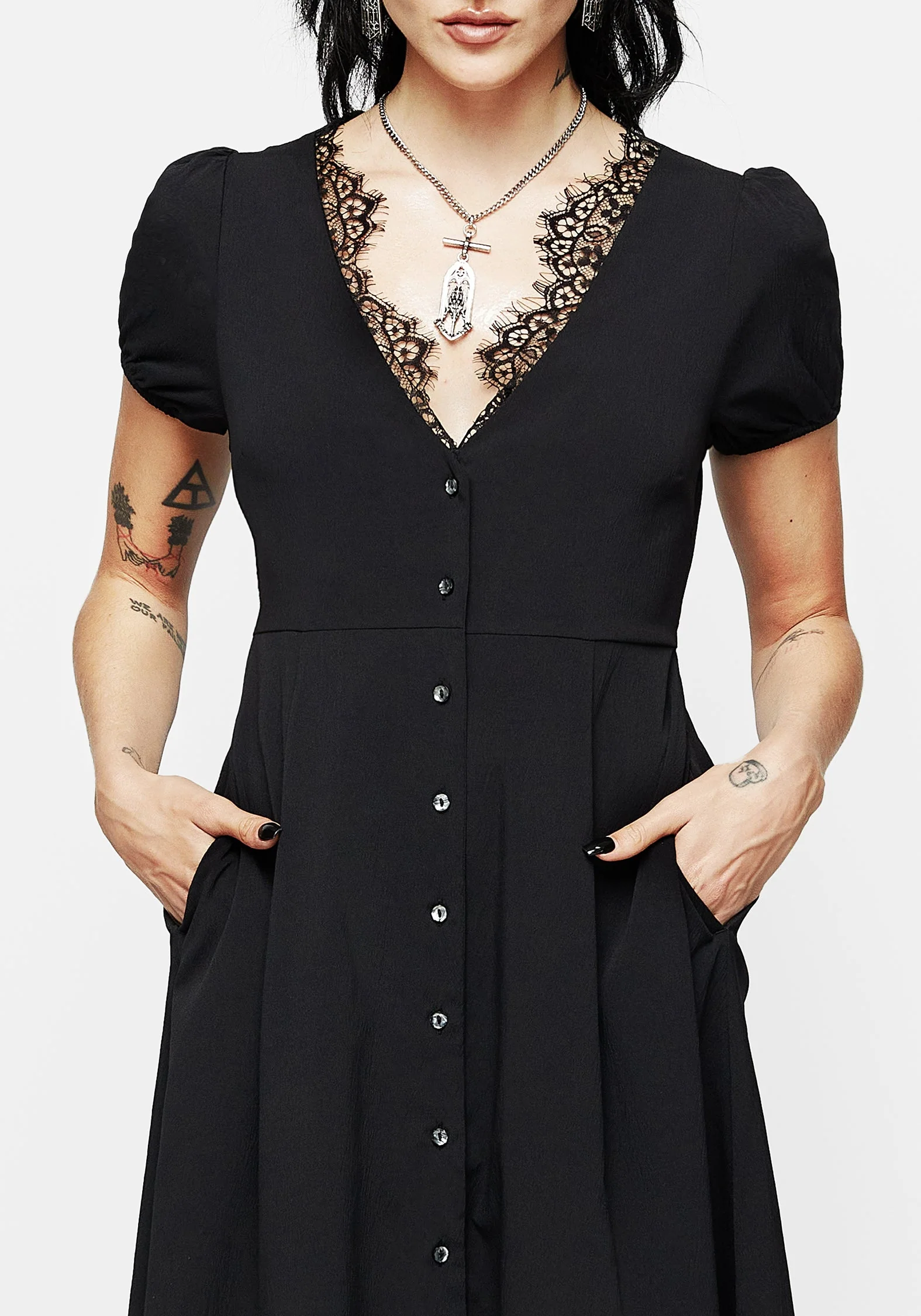 Taissa Blumenmuster Spitze Knopf Hoch Midaxi-Kleid Kleid - Image 6
