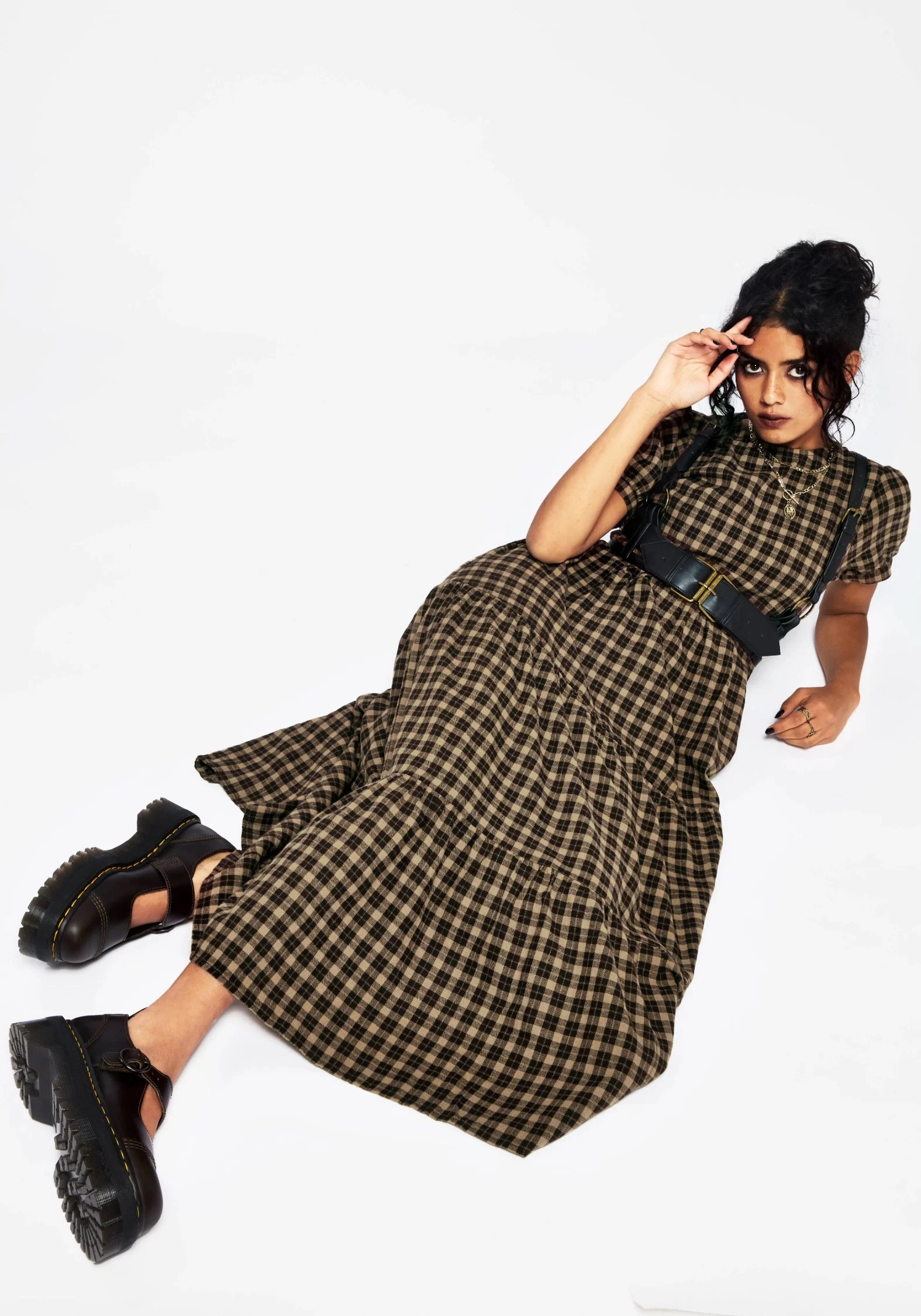 Terra Baumwolle Prüfen Rüsche Midaxi Kleid - Braun - Image 6