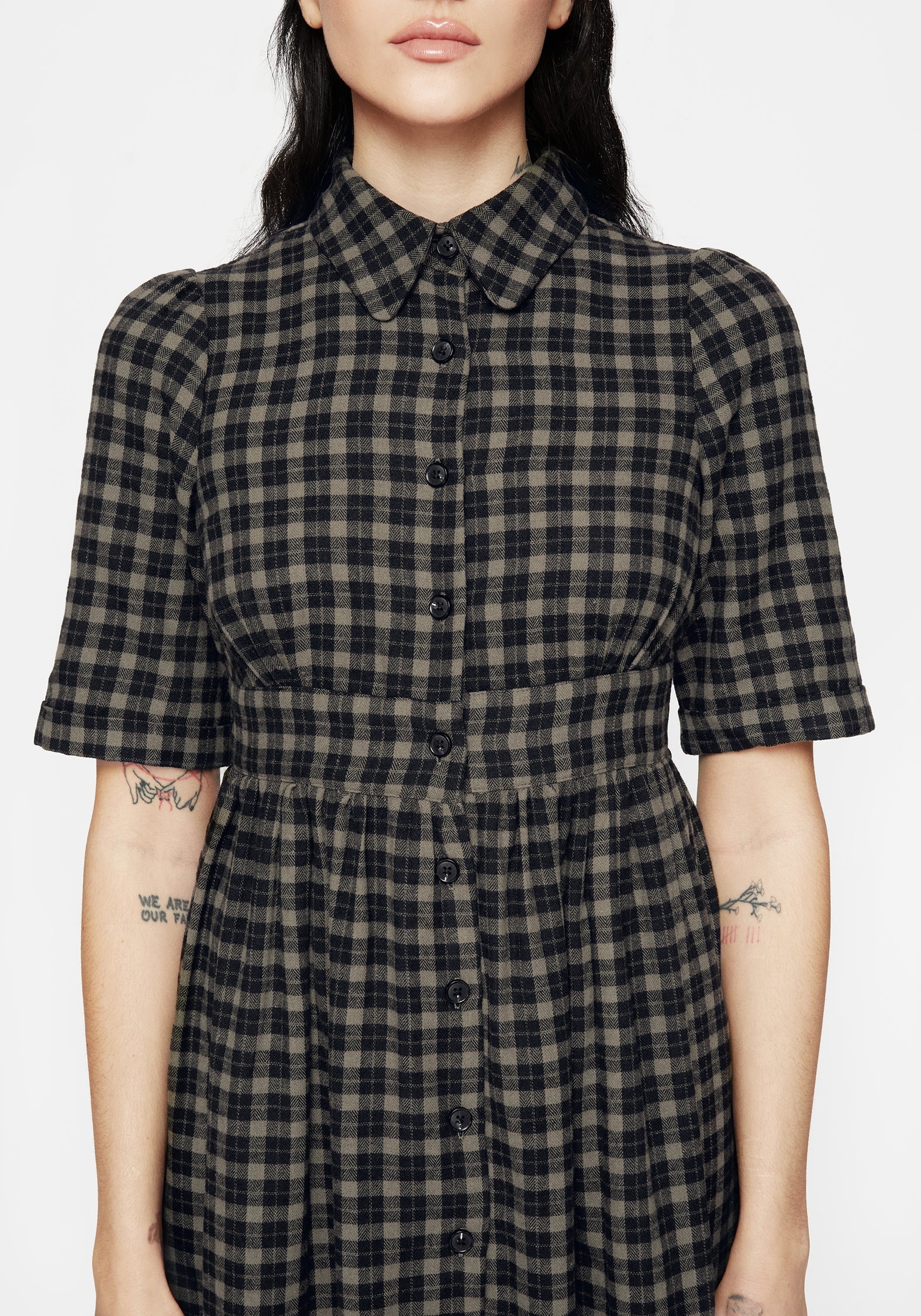 Terra Midi Rüsche Hemd Kleid - Olive - Image 2