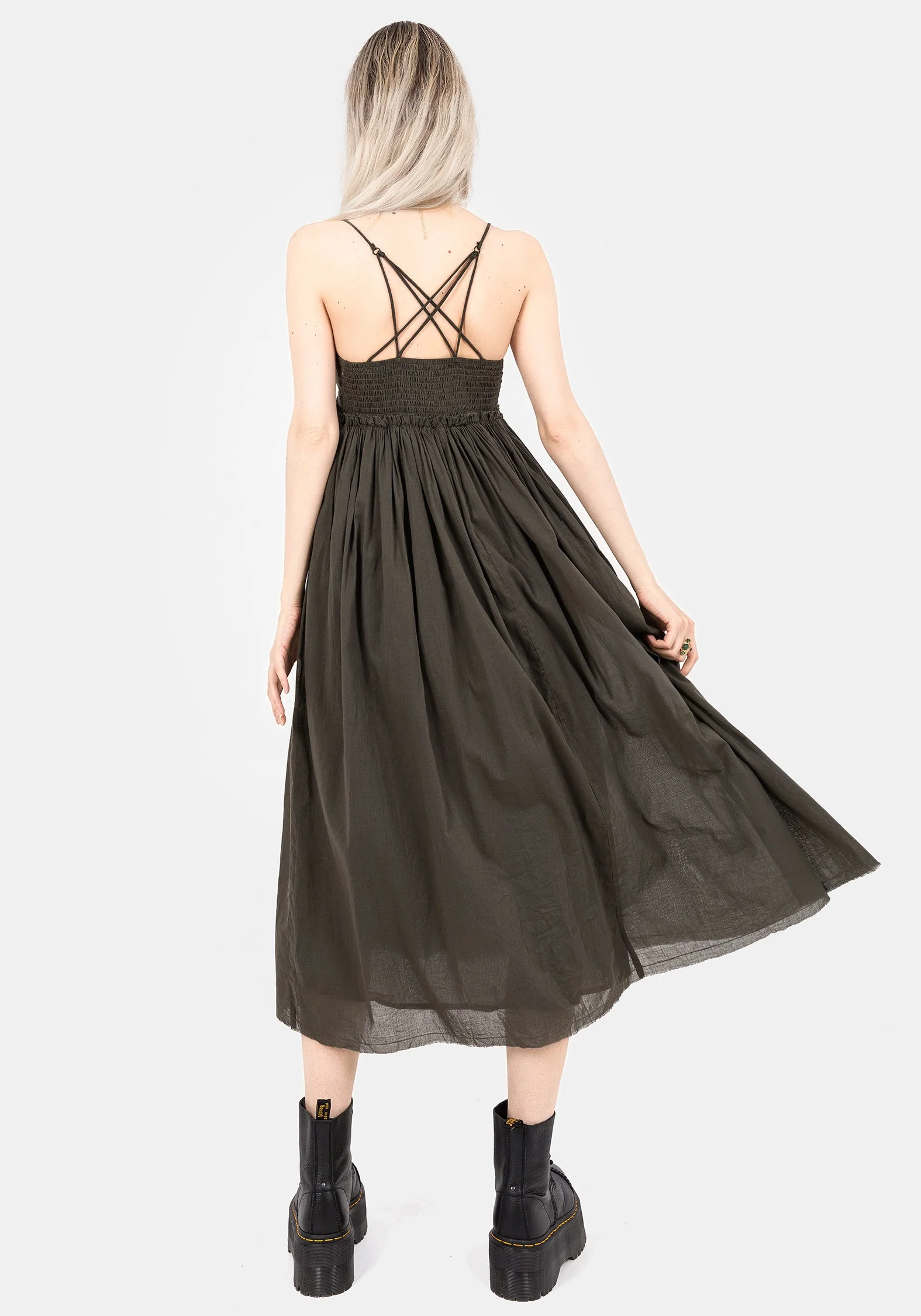 Thyme Baumwolle Plunge Hals Cami Midi Kleid - Image 3