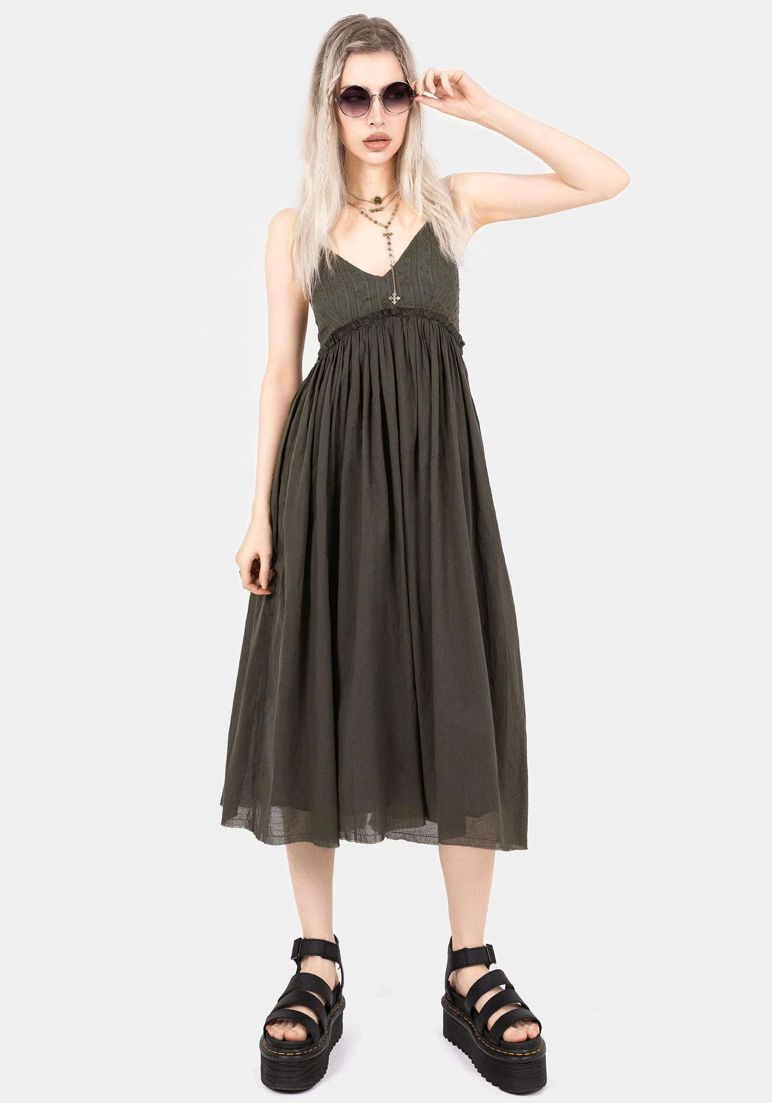 Thyme Baumwolle Plunge Hals Cami Midi Kleid - Image 4