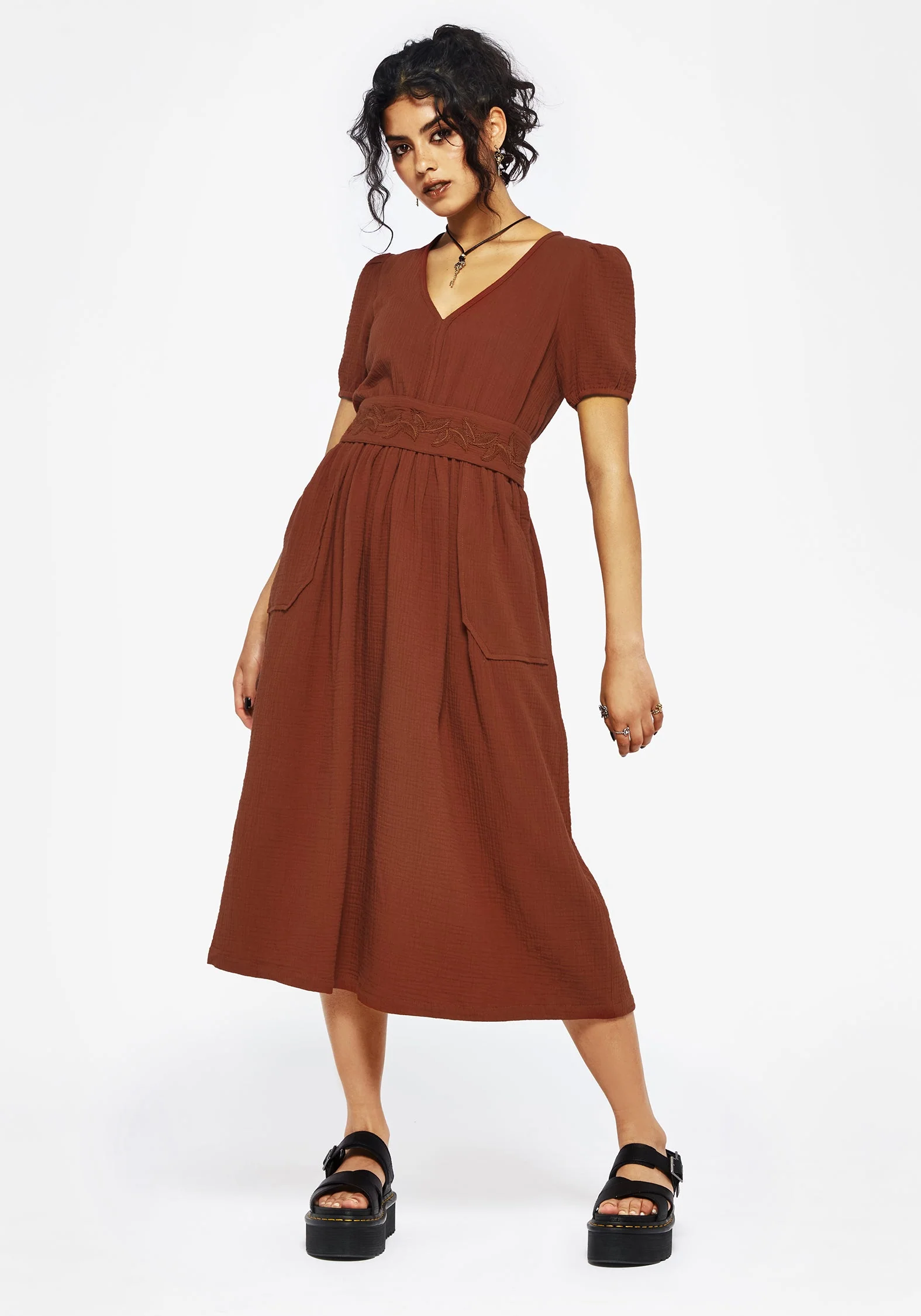 Tiana Baumwolle Applikation Besatz Midi Kleid - Image 4