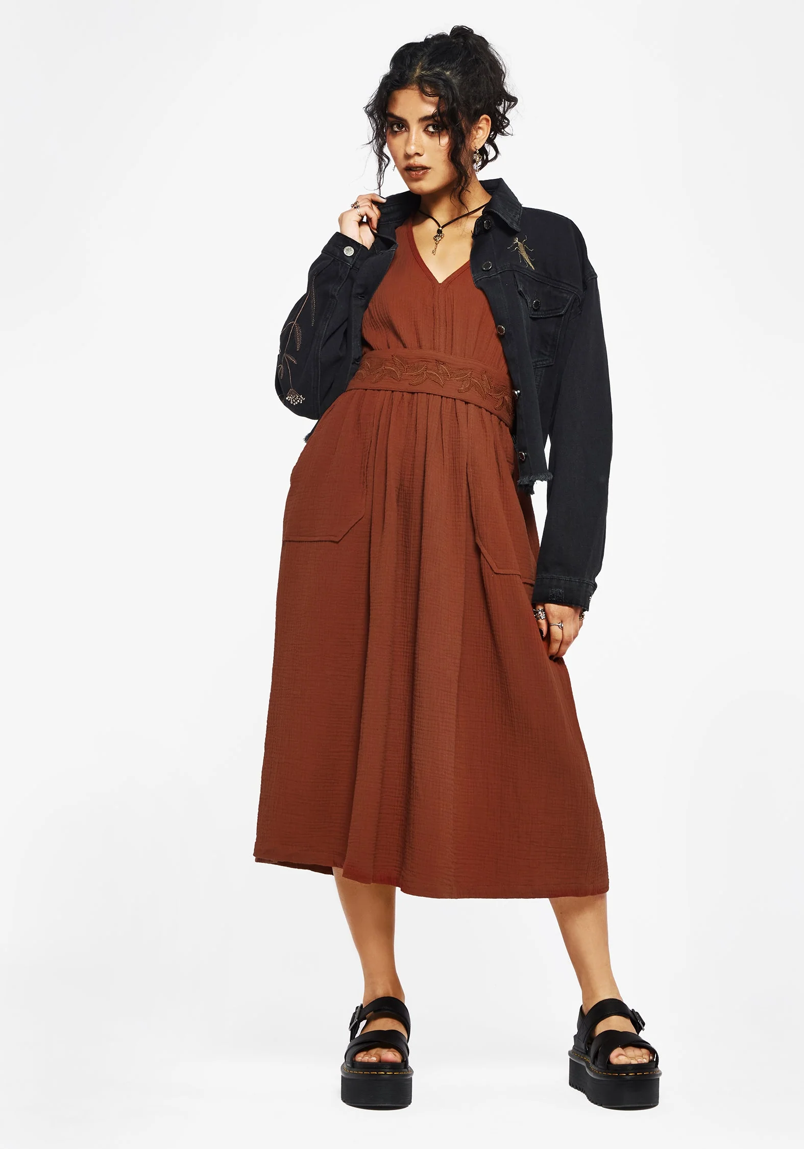 Tiana Baumwolle Applikation Besatz Midi Kleid - Image 6