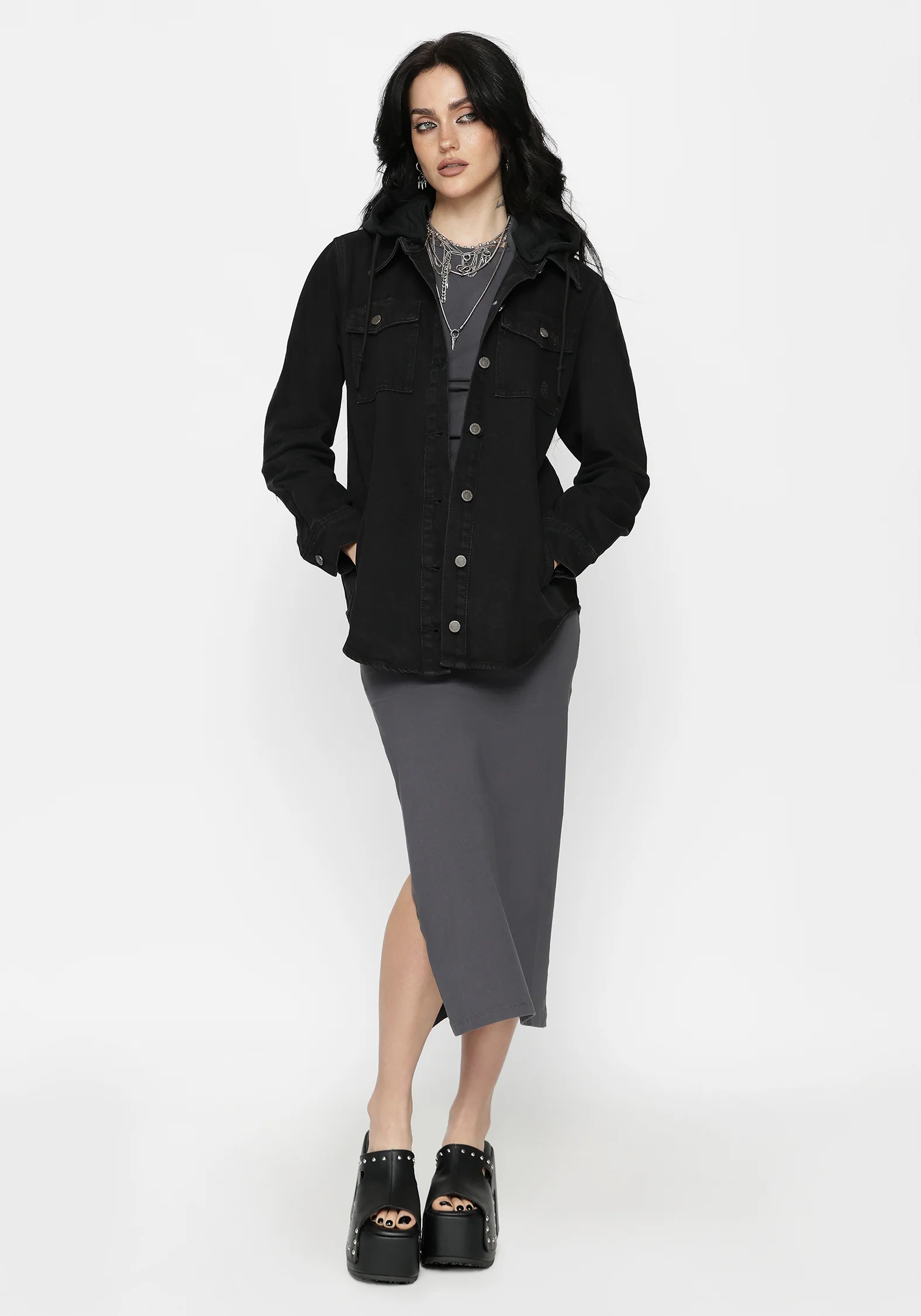 Trellis Kapuze Tasche Denim Hemdjacke - Image 6