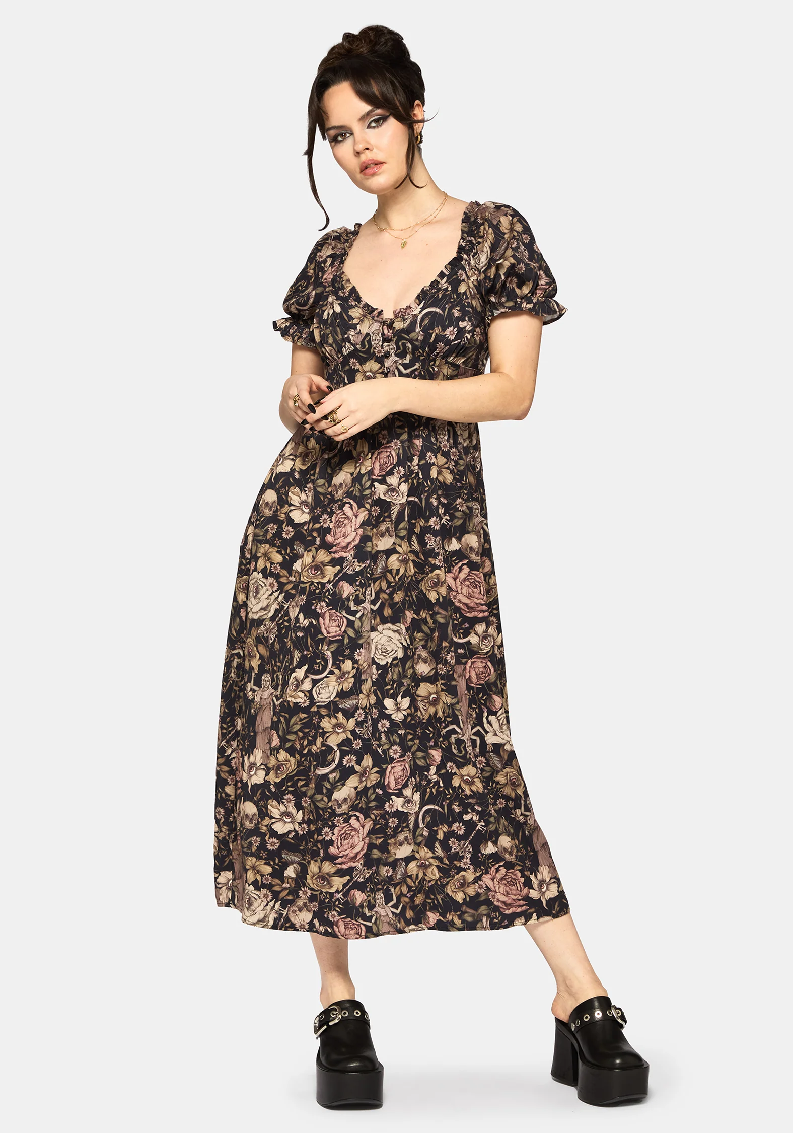 Triple Göttin Druck Milkmaid Midi Kleid - Image 5