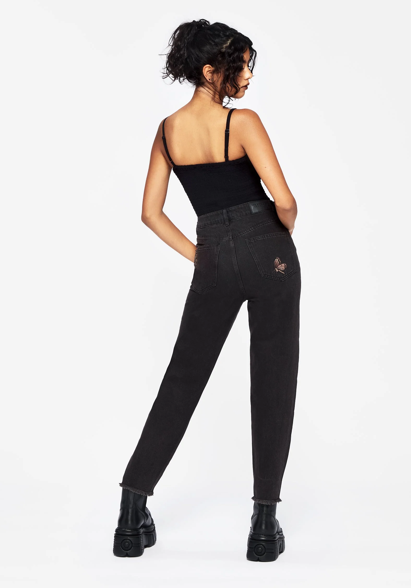 Valeria Blumenmuster Motte Bestickt Mom Jeans - Image 3