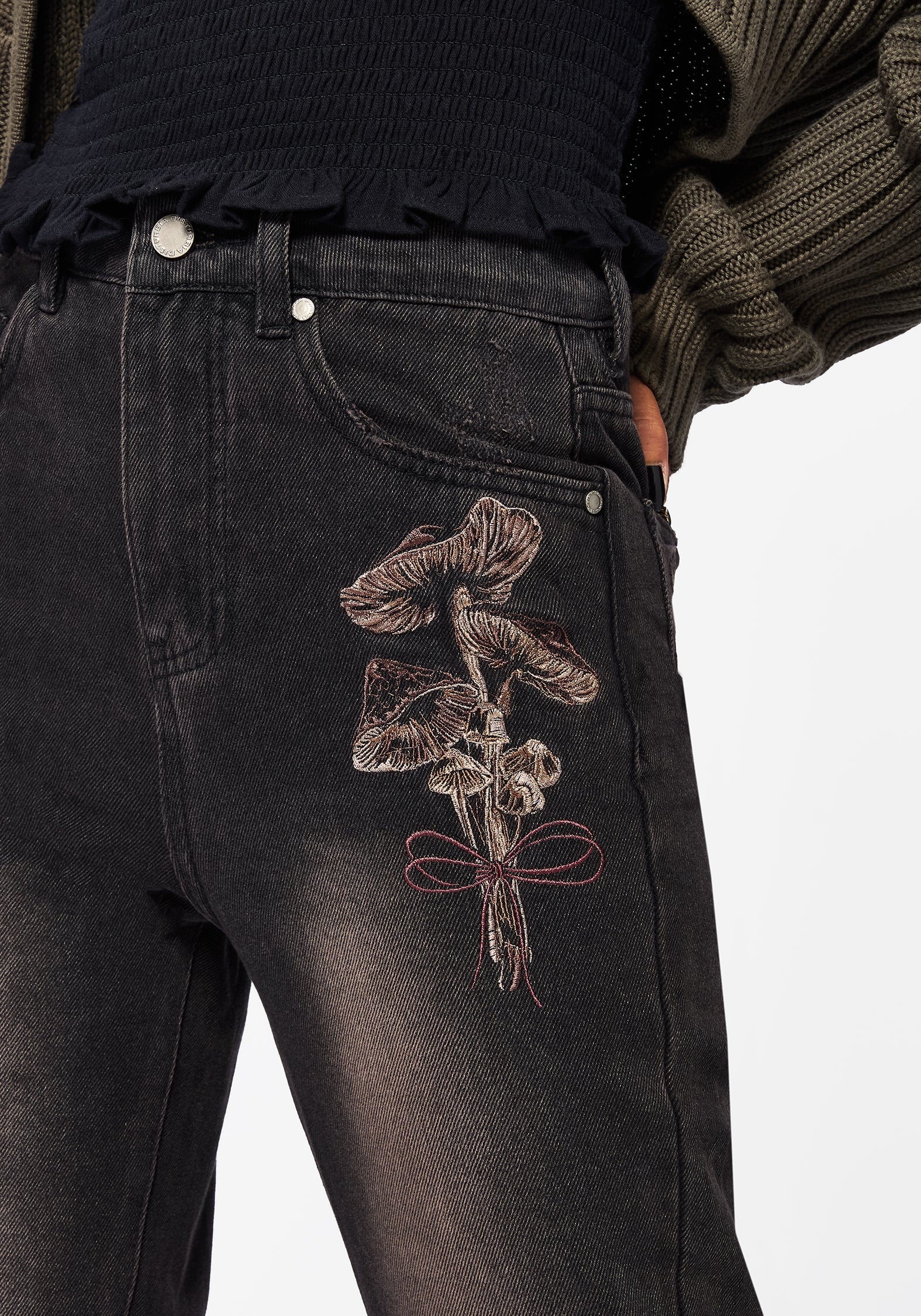 Valeria Blumenmuster Motte Bestickt Mom Jeans - Image 5