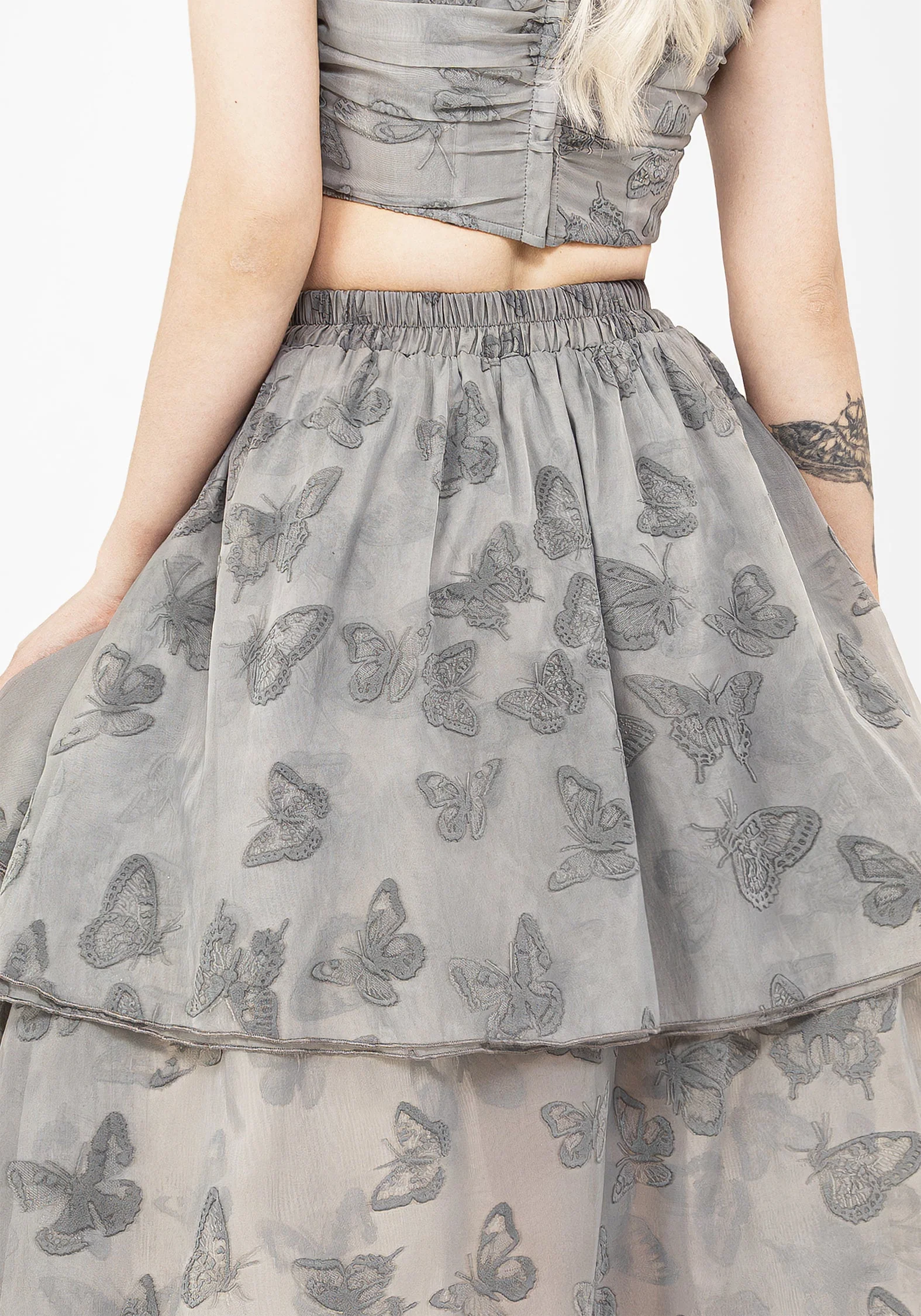 Vanessa Schmetterling Druck Organza Vorderseite Geteilt Gestuft Maxi Rock - Image 6