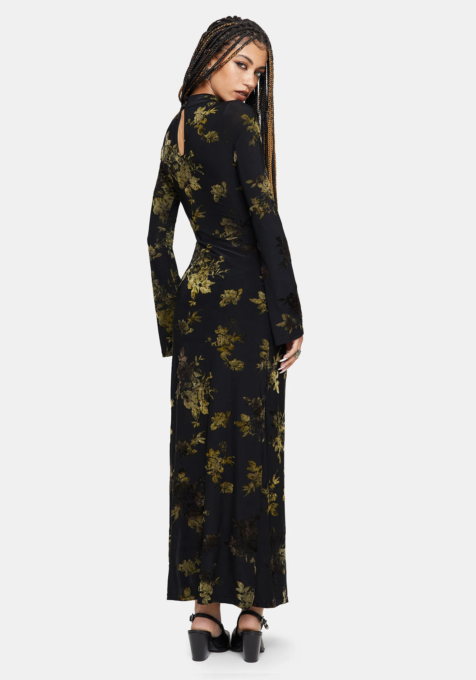 Velda Blumenmuster Beflockt Mesh Maxi Kleid - Image 3