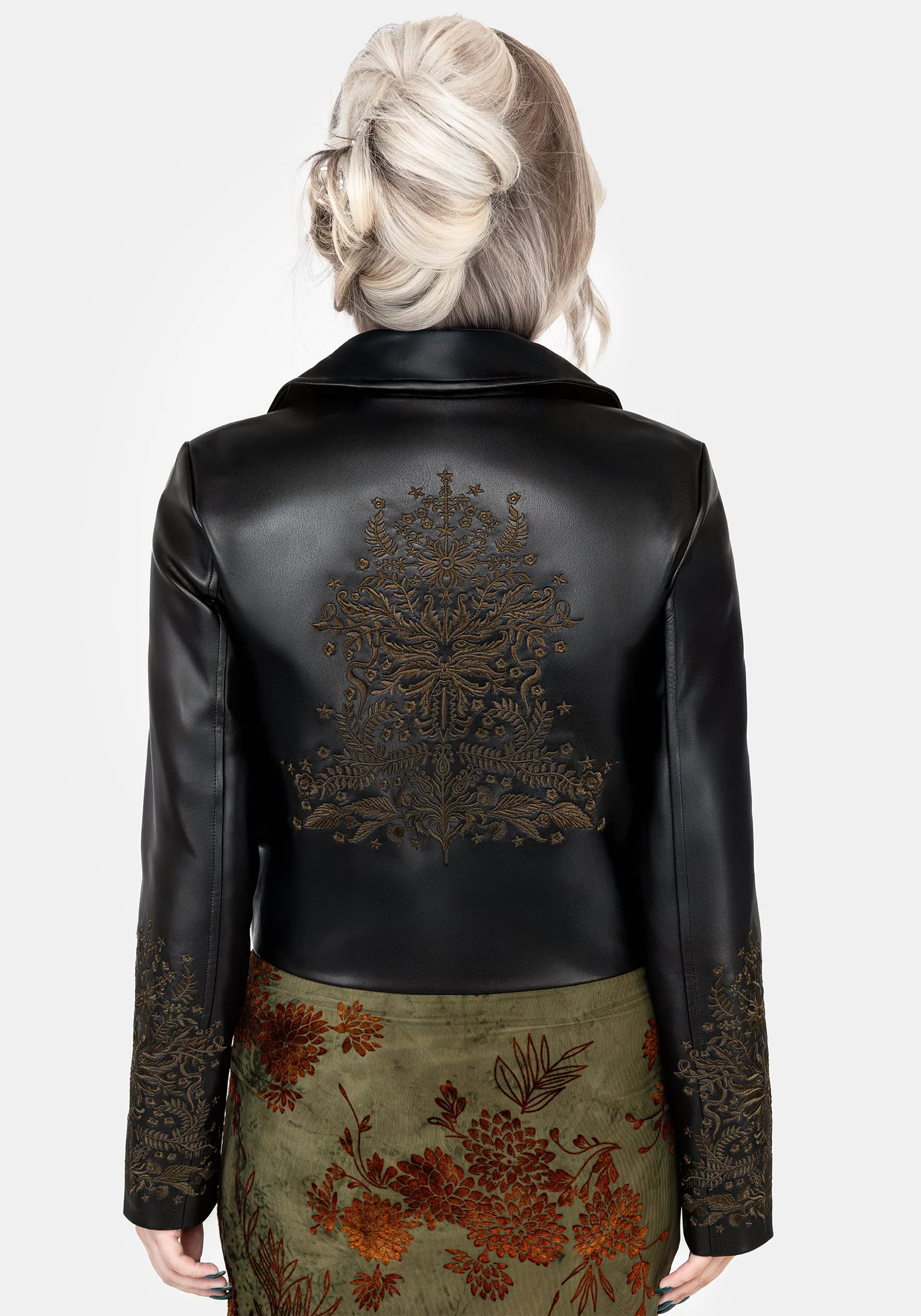 Vervain Bestickt Kunst- Leder Biker Jacke - Image 4