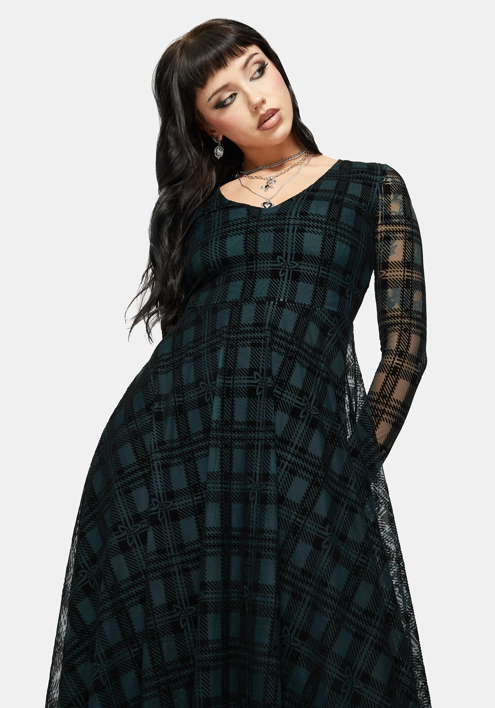 Vesica Beflockt Hexen Knot Taschentuch Saum Midi Kleid - Image 5
