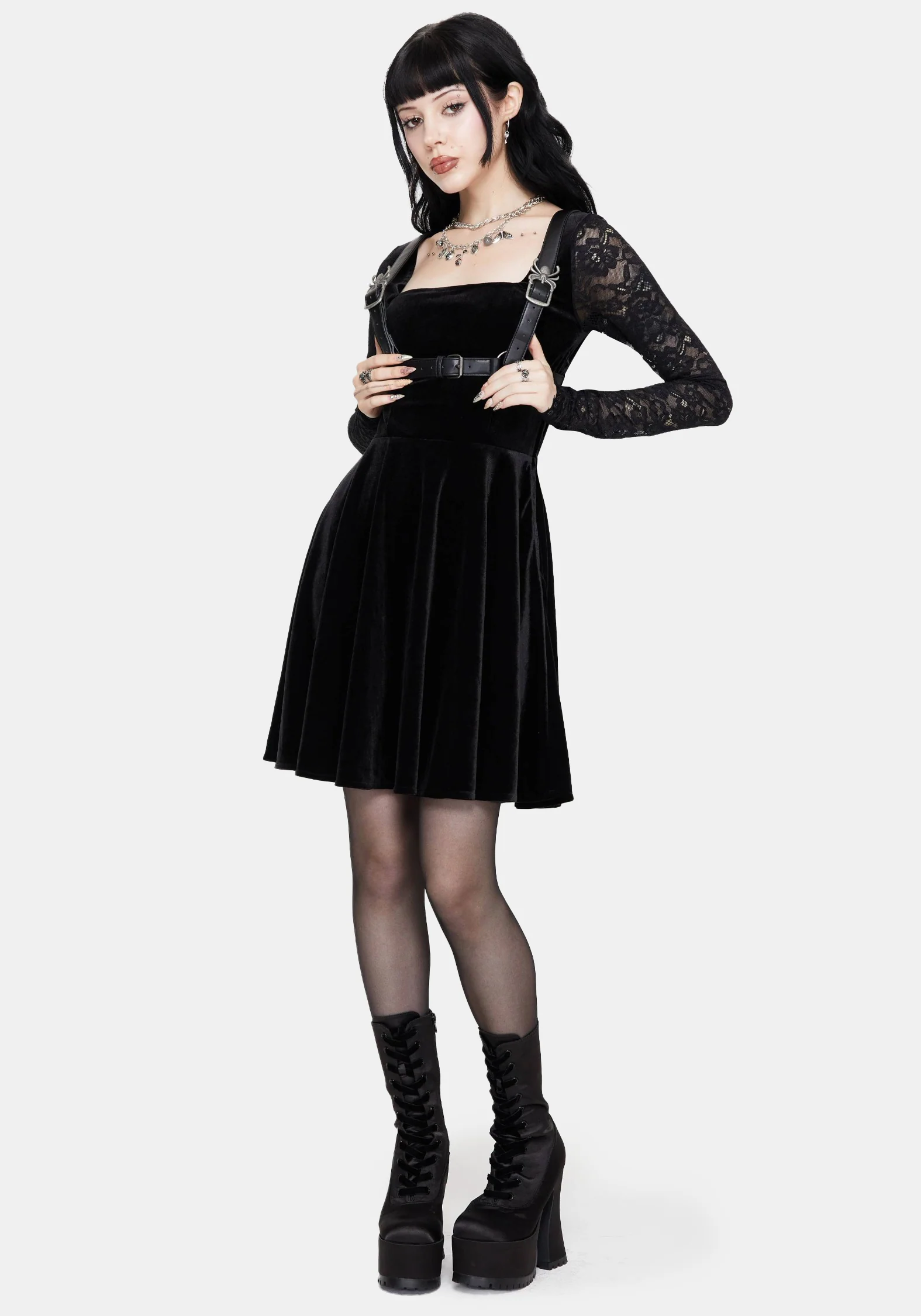 Vice Spitze Ärmel Velours Mini Kleid - Image 4