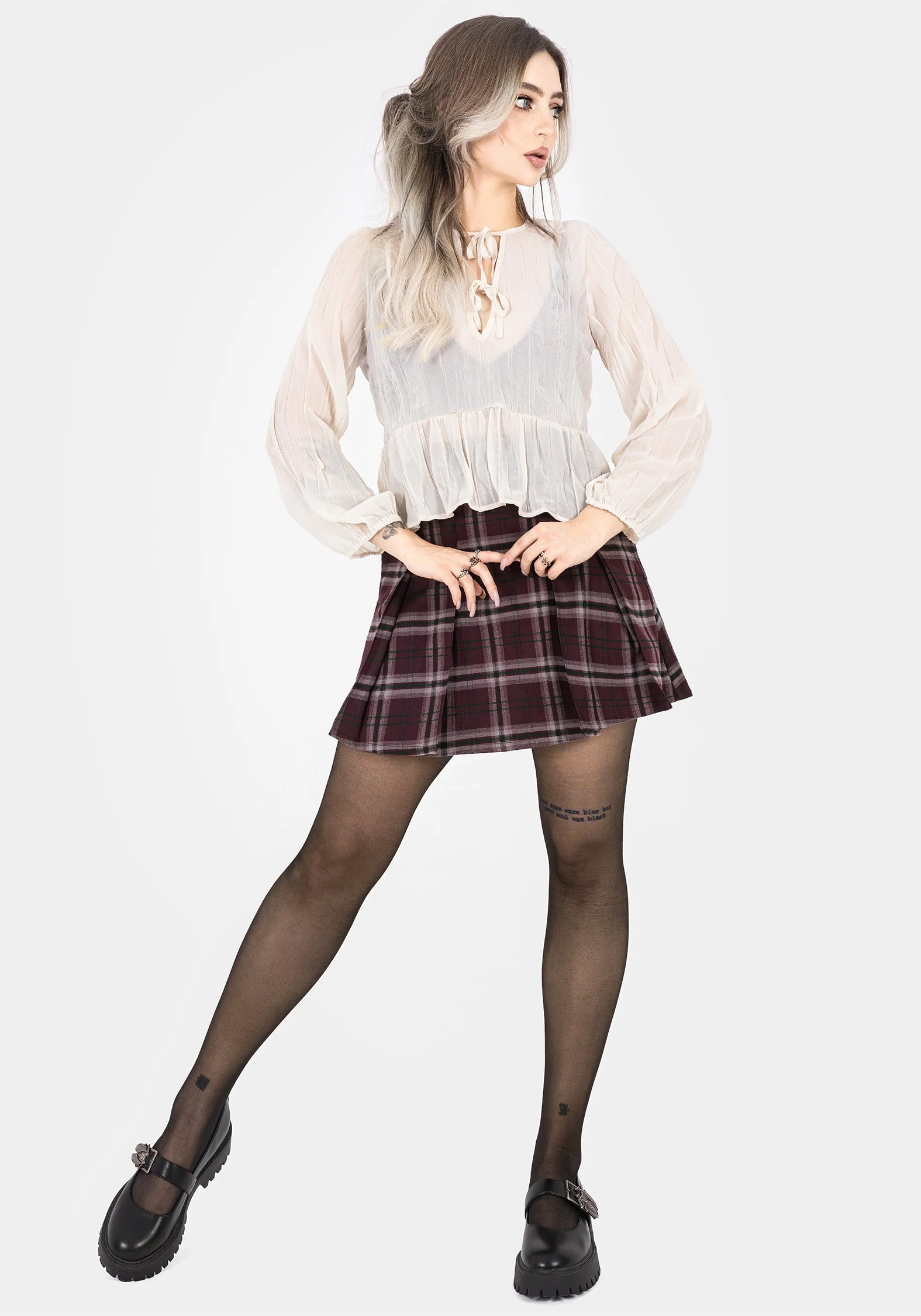 Villain Strukturiert Krawatte Vorderseite Peplum Bluse Weiß - Image 4