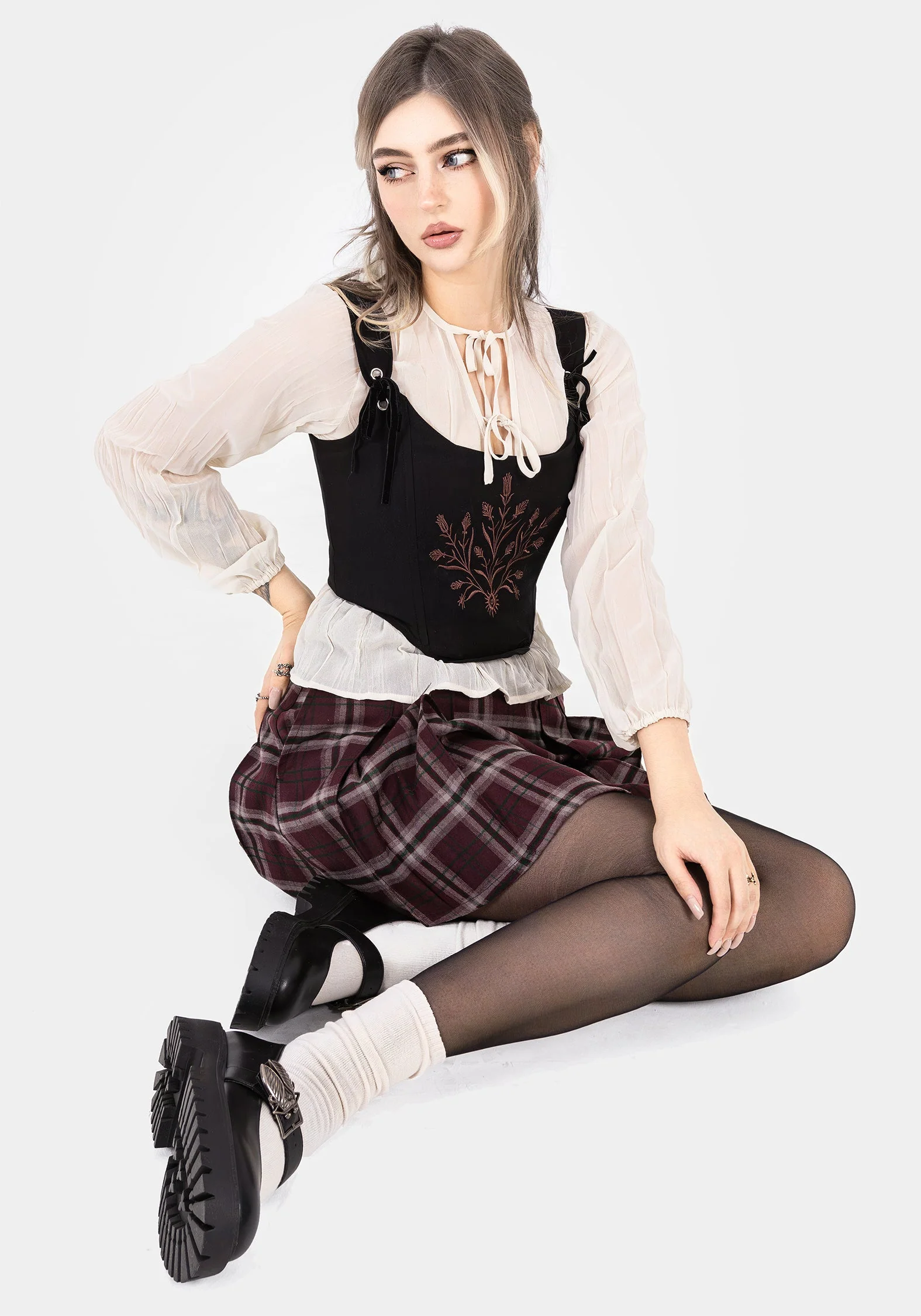 Villain Strukturiert Krawatte Vorderseite Peplum Bluse Weiß - Image 8